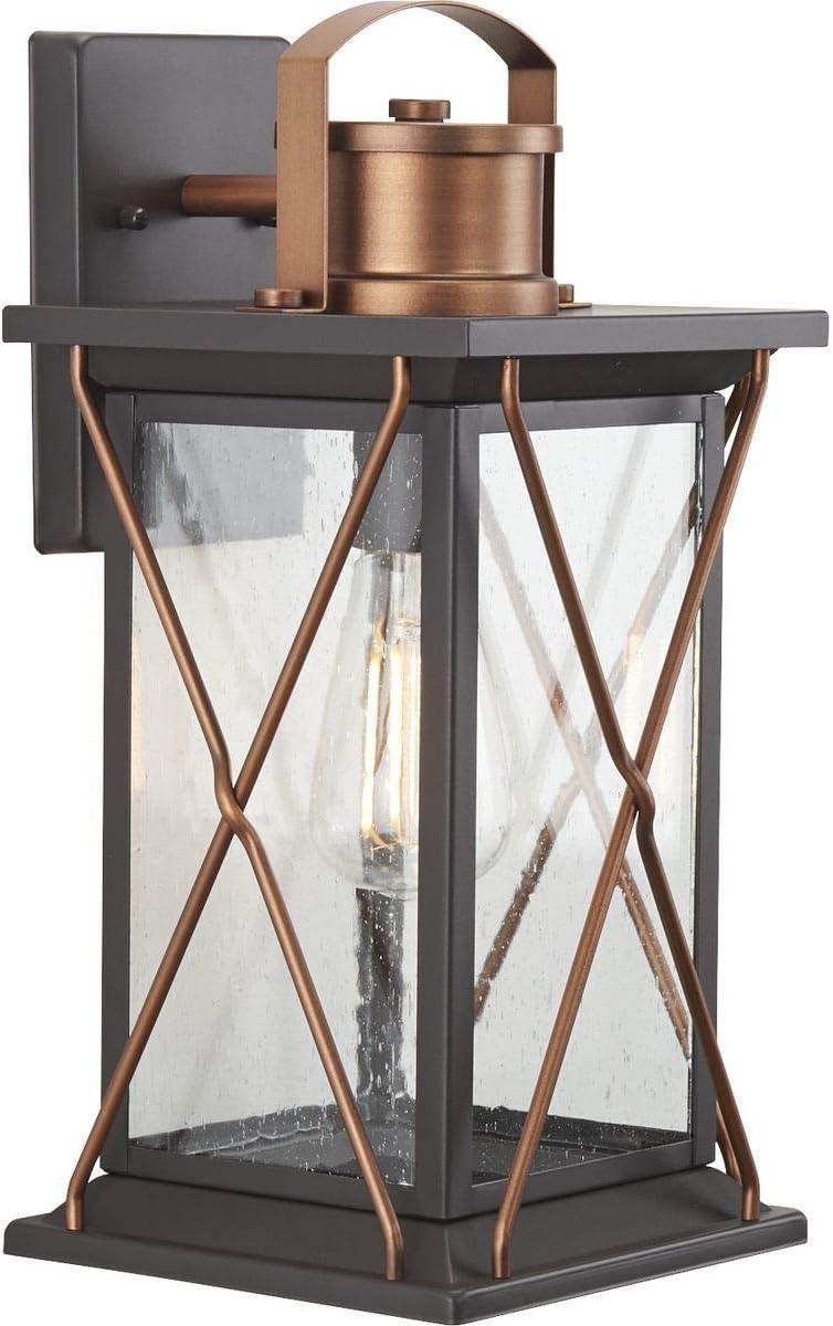 Progress Lighting Barlowe 1-Light Small Wall Lantern in Antique Bronze with Clear Seeded Glass Shade