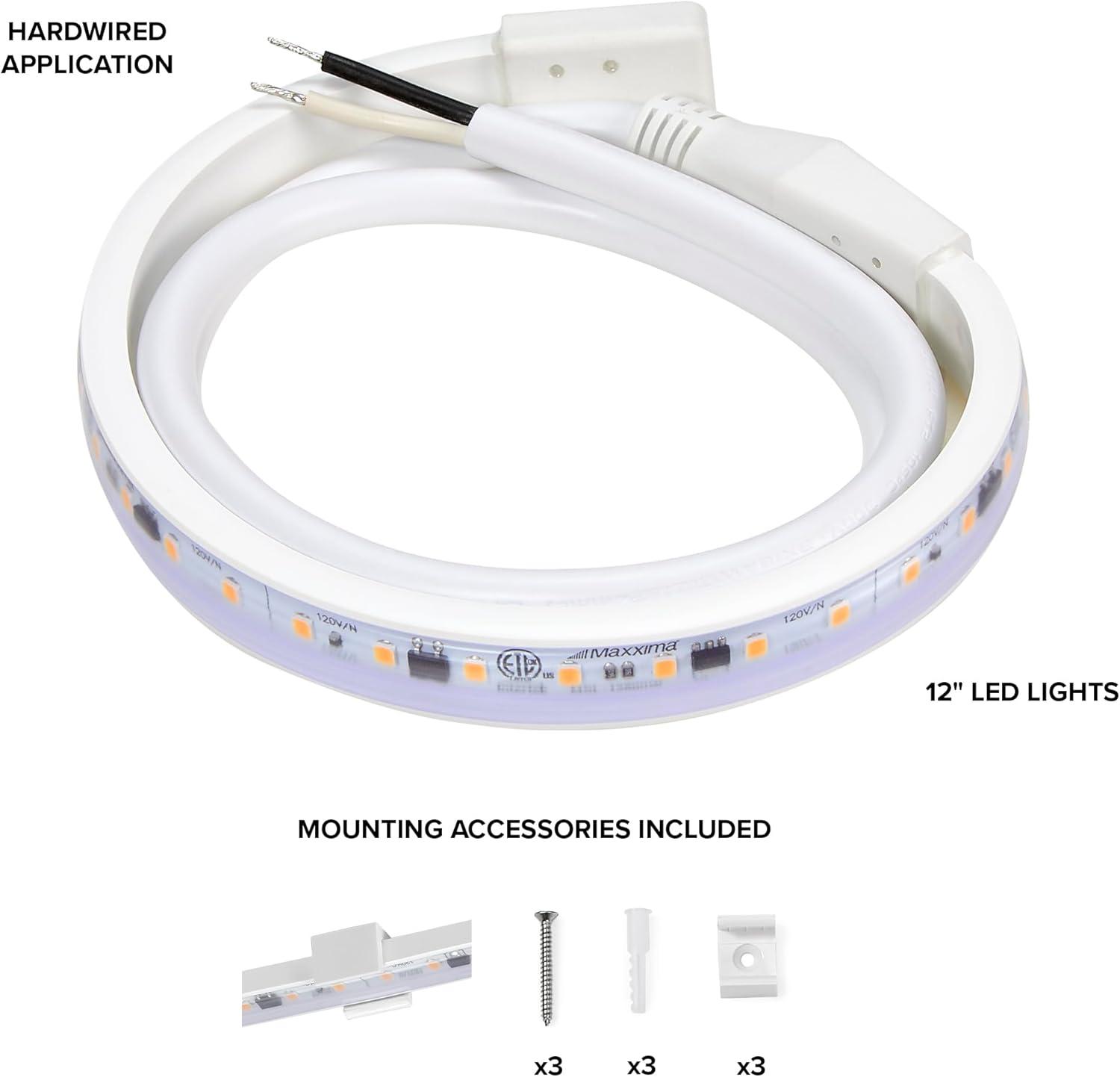 Maxxima 12 in. LED Under Cabinet Strip Light, Hardwired, 460 Lumens, 3000K Warm White, White, 120V Cove Light