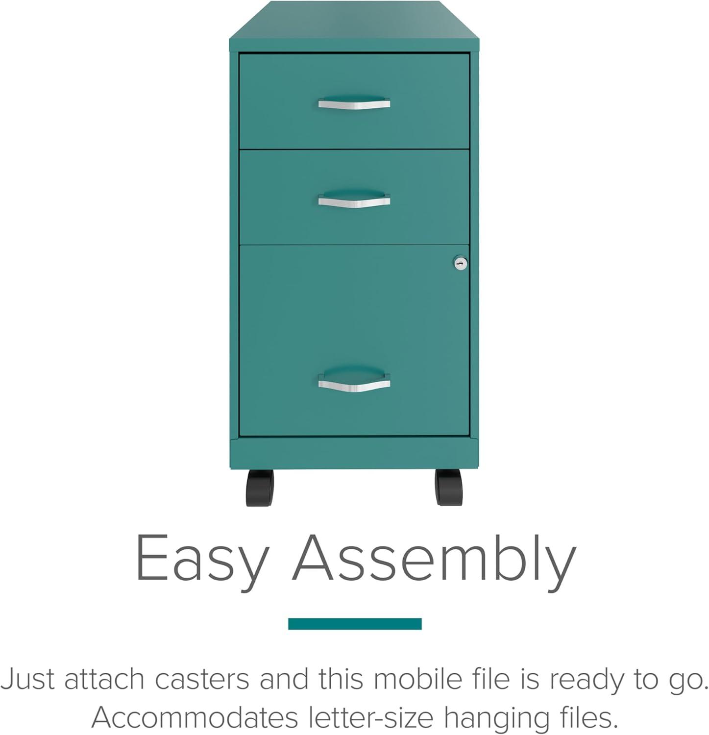 Compact Teal Steel 3-Drawer Mobile Pedestal File Cabinet