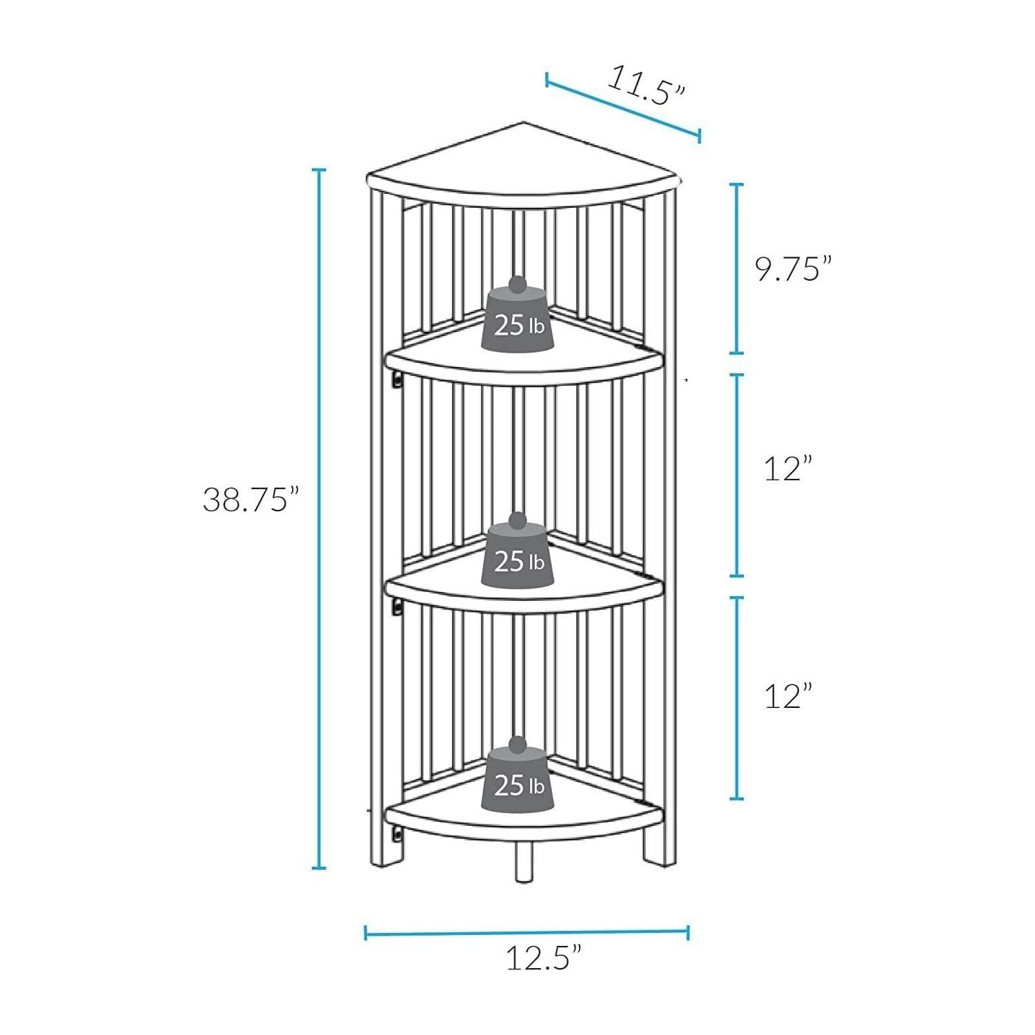 Casual Home 4-Shelf Corner Folding Bookcase-Color:White