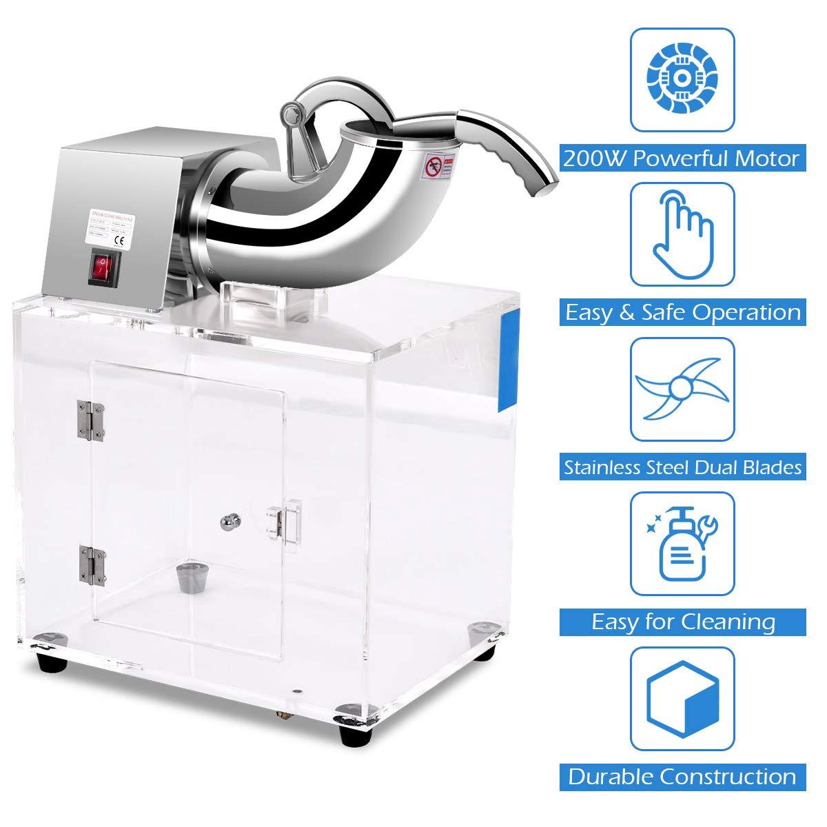 Costzon Commercial Snow Cone Machine, 440lbs/H Stainless Steel Ice Shaver with Dual Blades, 110V Electric Snow Cone Maker, Shaved Ice Machine with Safety On/Off Switch for Home, Party, Restaurant, Bar