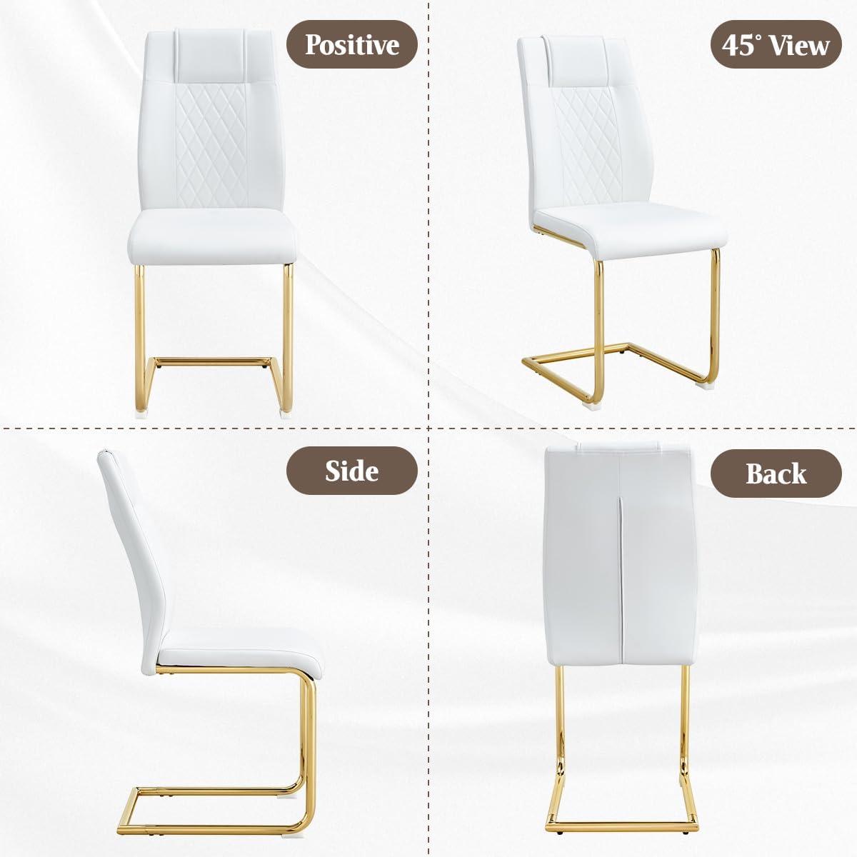 Ecarpat Dining Chairs Set of 4 with Golden Leg, Artificial Leather, for Kitchens Living Rooms and Offices