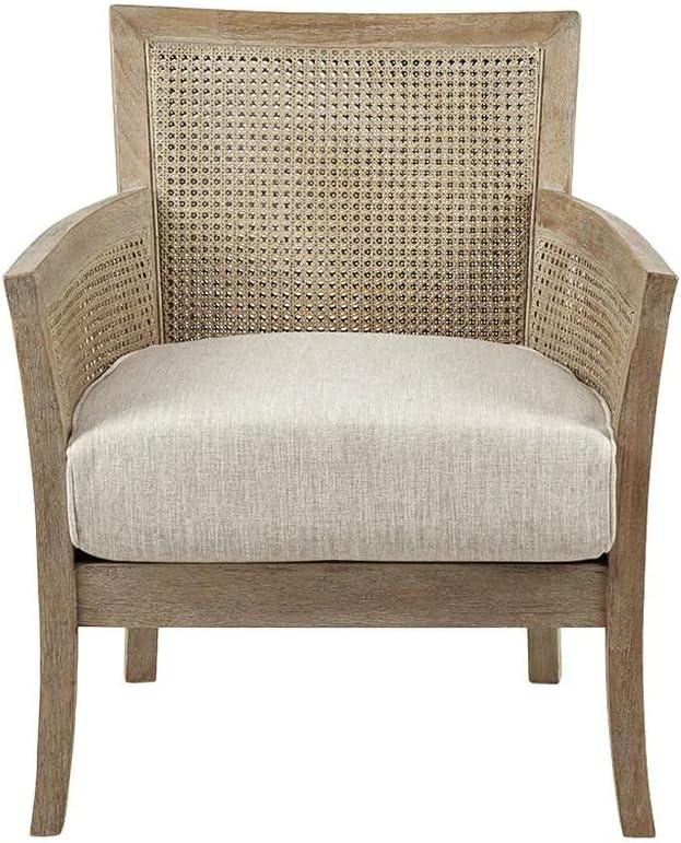 Madison Park Paulie Accent Chair Cream/Reclaimed Natural: Upholstered Wingback, Rubberwood Frame