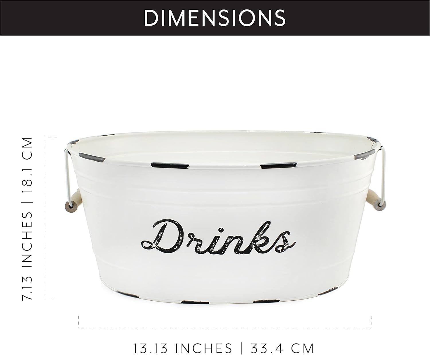 AuldHome Design White Farmhouse Enamelware Drinks Tub; Farmhouse Metal Beverage Serving Container