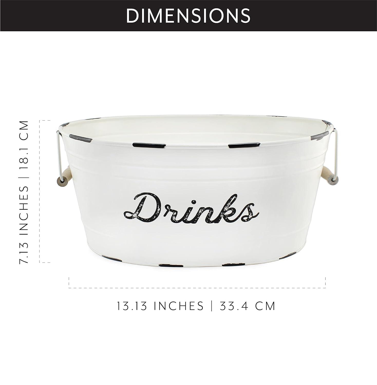 AuldHome Design White Farmhouse Enamelware Drinks Tub; Farmhouse Metal Beverage Serving Container