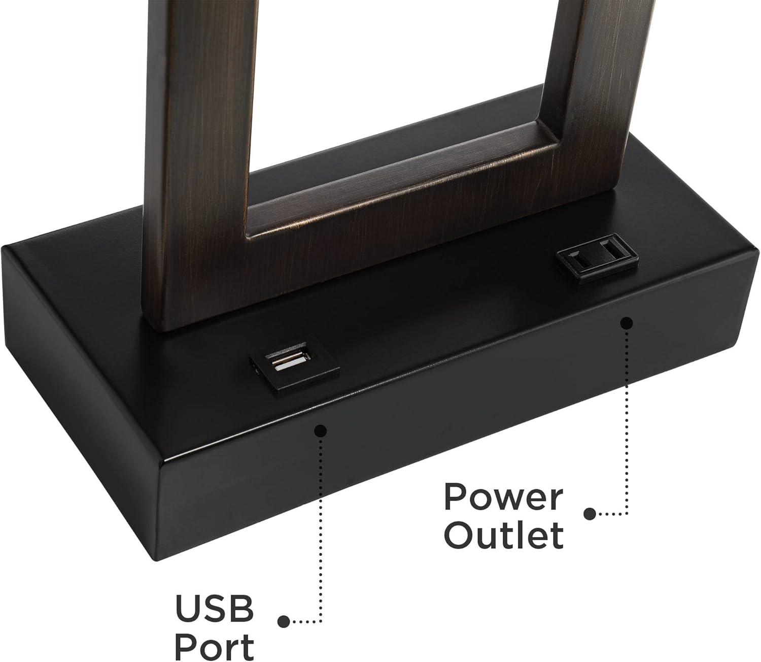 360 Lighting Todd Modern Table Lamp 30" Tall Bronze Rectangular with USB and AC Power Outlet in Base Oatmeal Fabric Shade for Living Room Office House