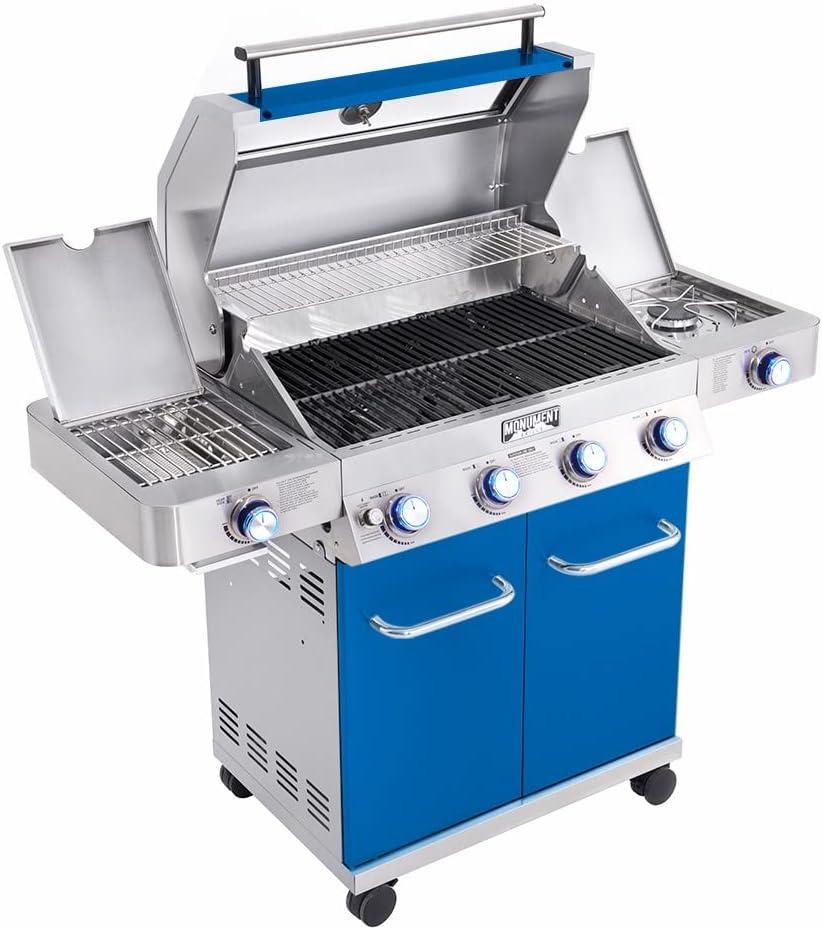 Monument Grills 35633 Colorful 4-Burner Liquid Propane 72000 BTU Gas Grill Stainless with 2 Side Burner