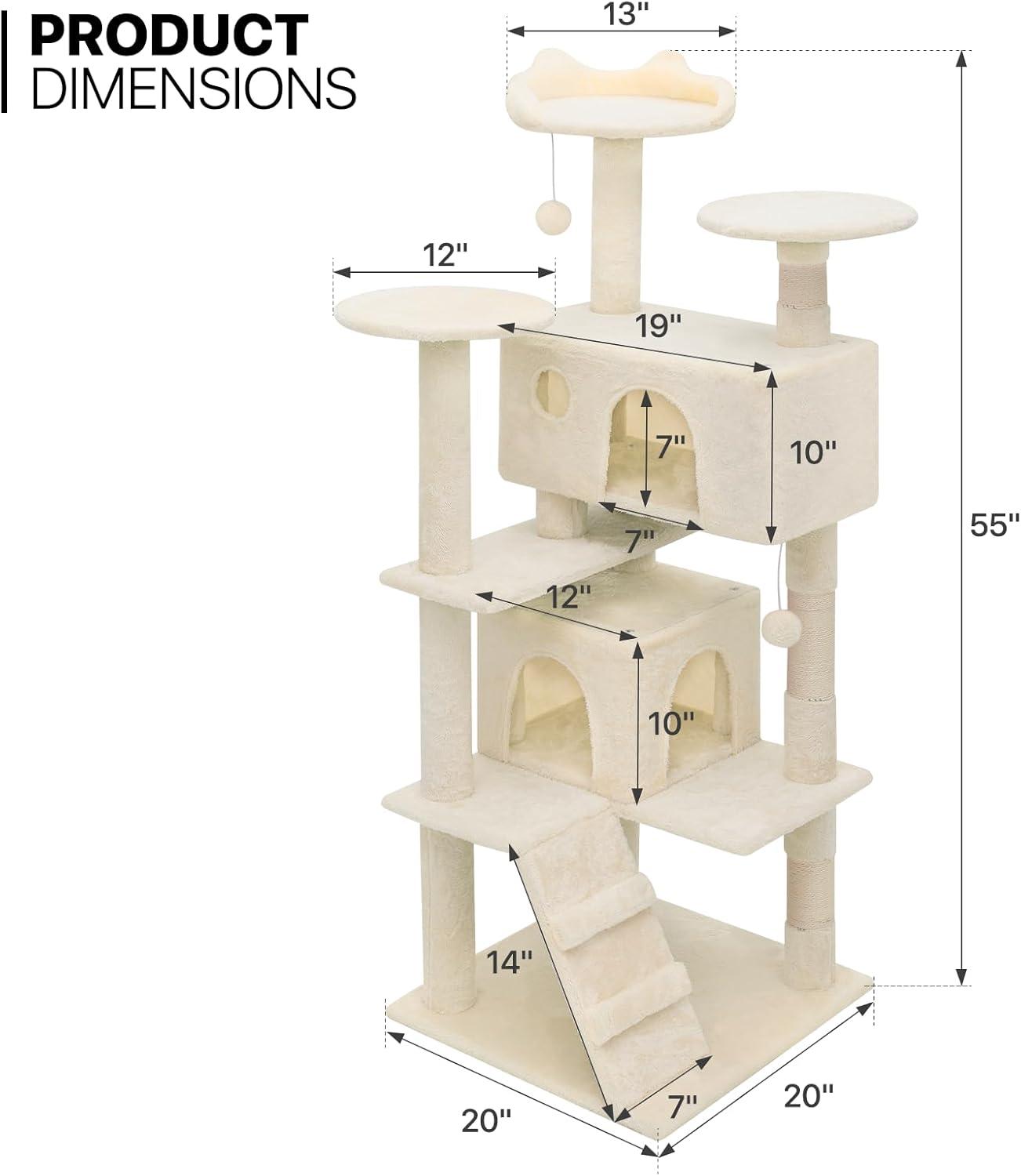 MoNiBloom 54" Cat Tree & Condo Scratching Post Tower, Beige