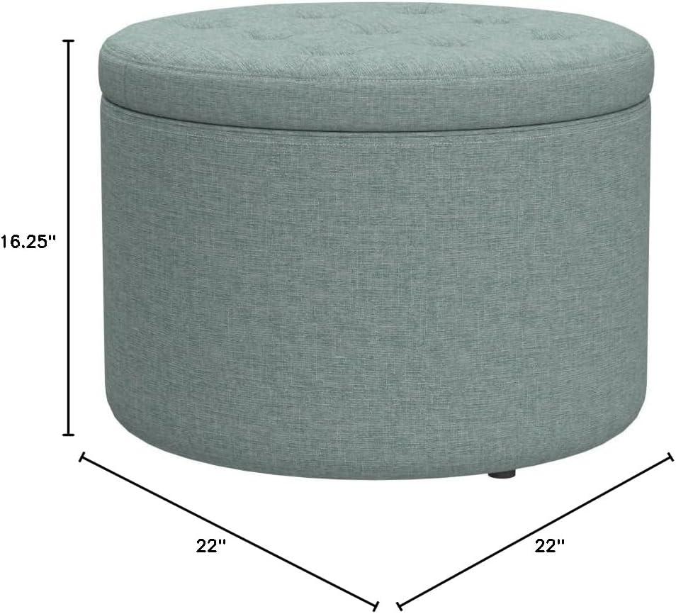 Tufted Round Green Faux Linen Shoe Ottoman with 12 Compartments