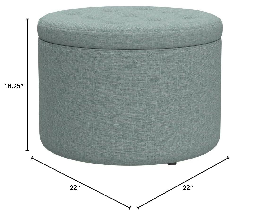 Tufted Round Green Faux Linen Shoe Ottoman with 12 Compartments