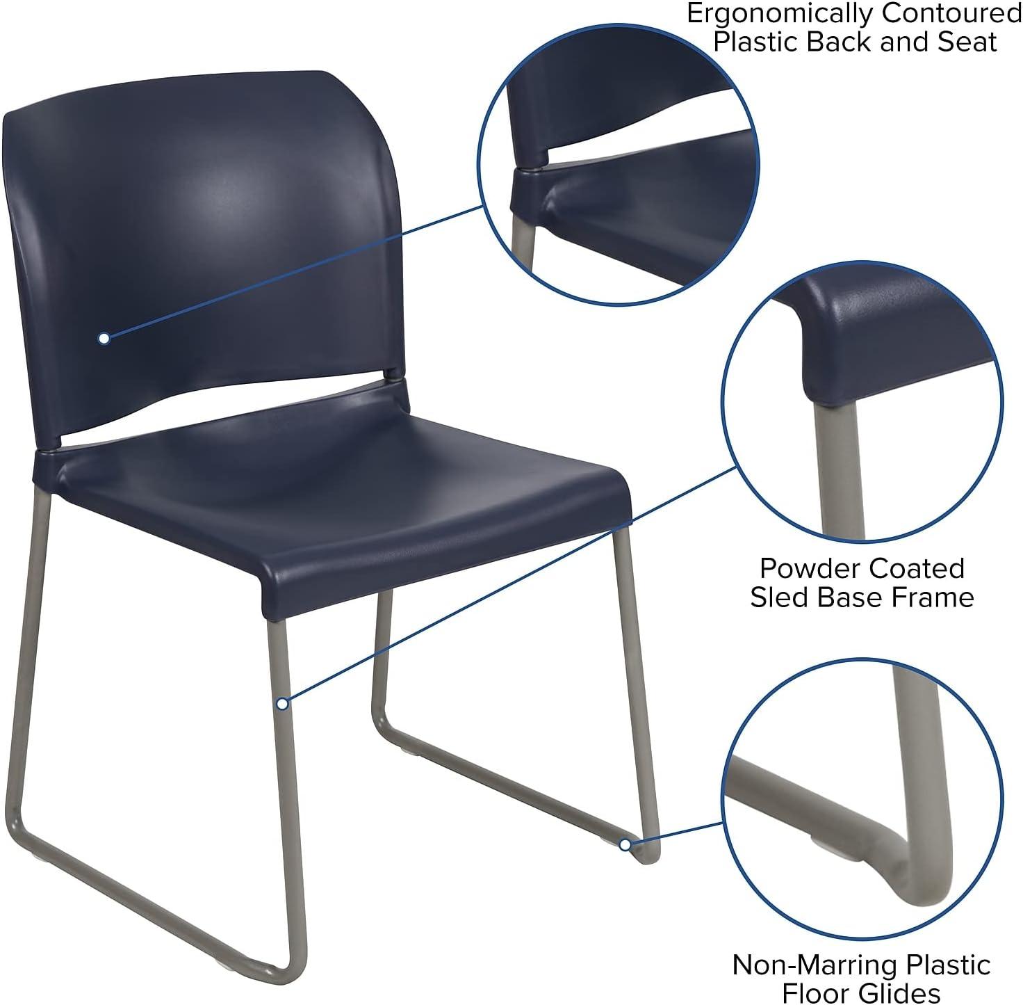 Navy Full Back Contoured Metal Stack Chair with Gray Sled Base