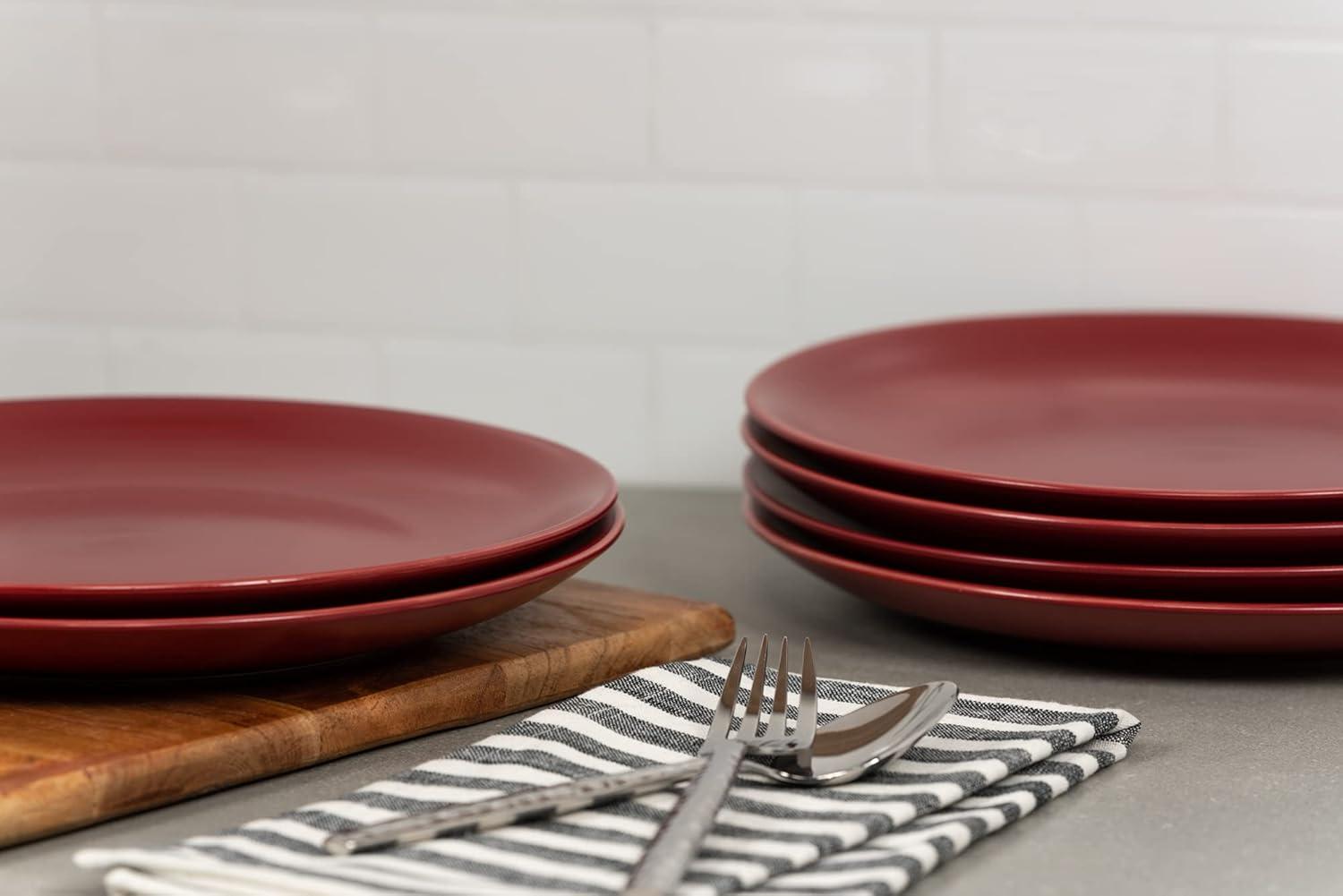 10 Strawberry Street Wazee Matte 10.5" Coupe Stoneware Dinner Plate, Set of 6, Red