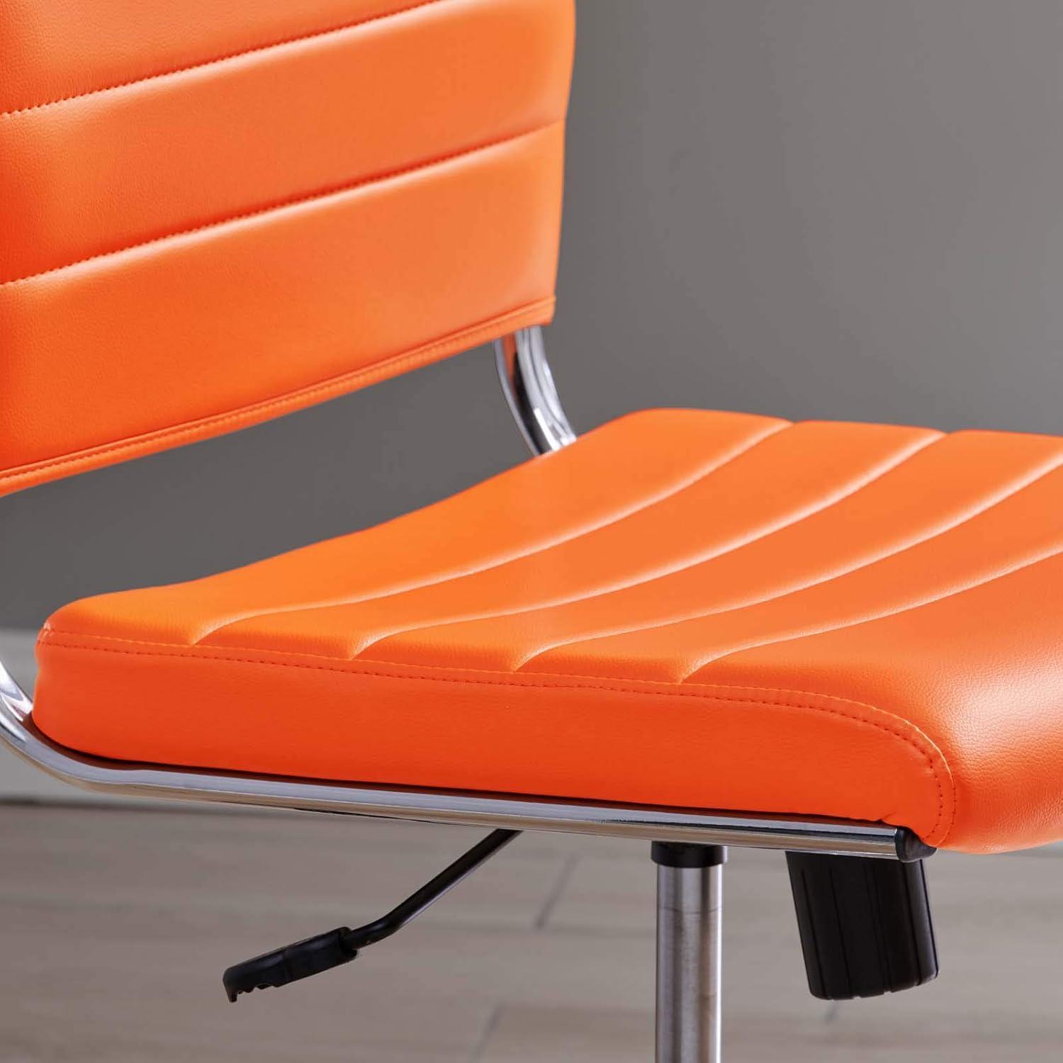 Orange Armless Swivel Office Chair with Metal Base