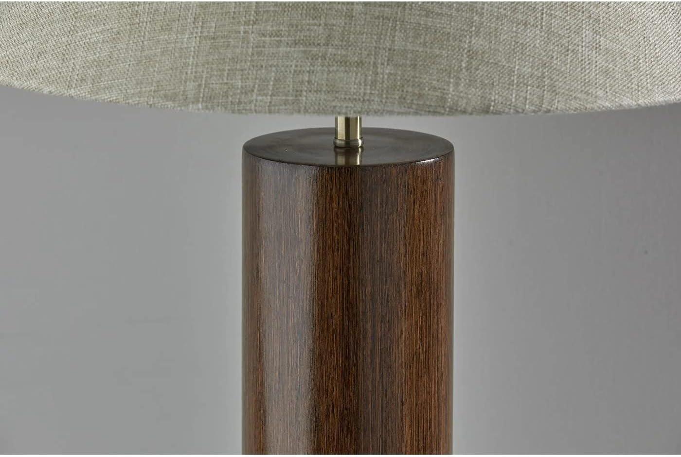 Walnut and Brass Modern Table Lamp with Fabric Shade