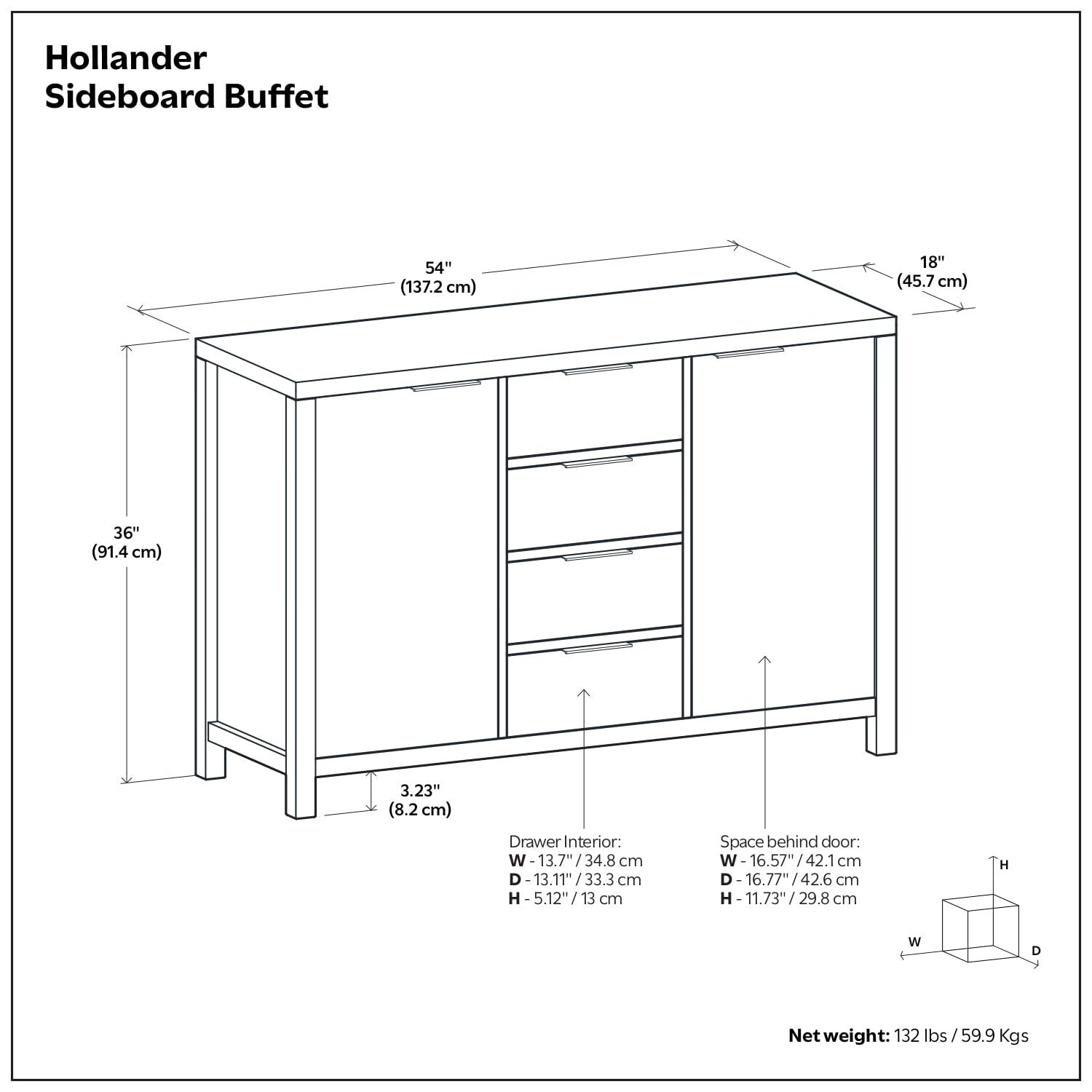 Simpli Home Hollander SOLID WOOD and Pine 54 inch x 18 inch Rectangle Contemporary Sideboard Buffet in Medium Saddle Brown
