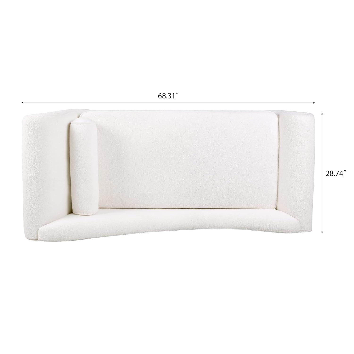 Chaise Lounge Chair Indoor Velvet Upholstered, Modern Sled Base Design with Sturdy Birch Legs, Ergonomic Curved Lumbar Pillow for Living Room, Bedroom, Home Office (White)