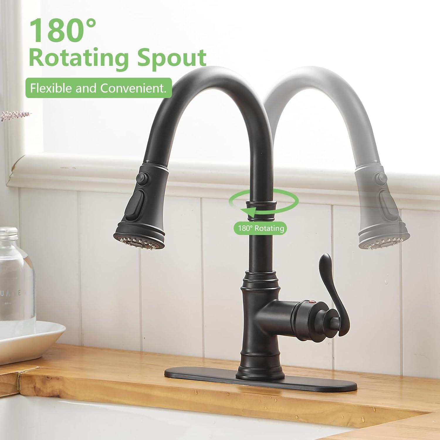 BWE Single-Handle Pull-Down Sprayer 3 Spray High Arc Kitchen Faucet With Deck Plate