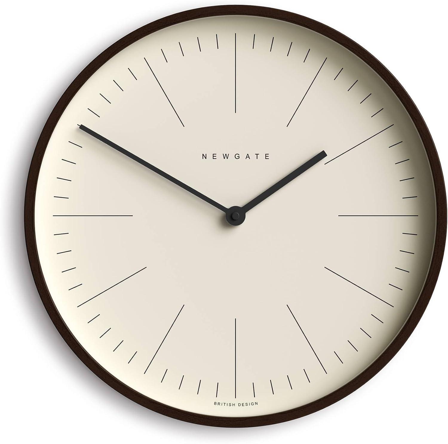 NEWGATE® Mr Clarke | Modern Minimalist | A Small Scandi Inspired Wall Clock with a Modern Plywood Case for Home Living/Dining Room or Office 11 inch (Dark Plywood & Marker Dial)