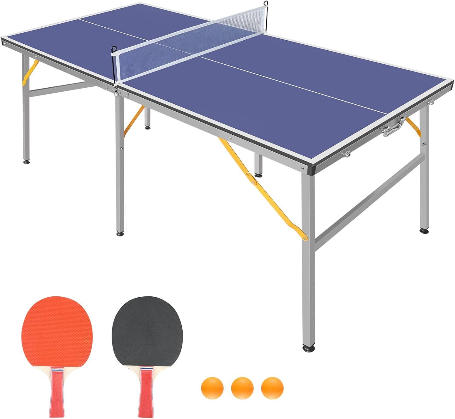 Foldable Blue MDF Outdoor Table Tennis Set with Net and Paddles