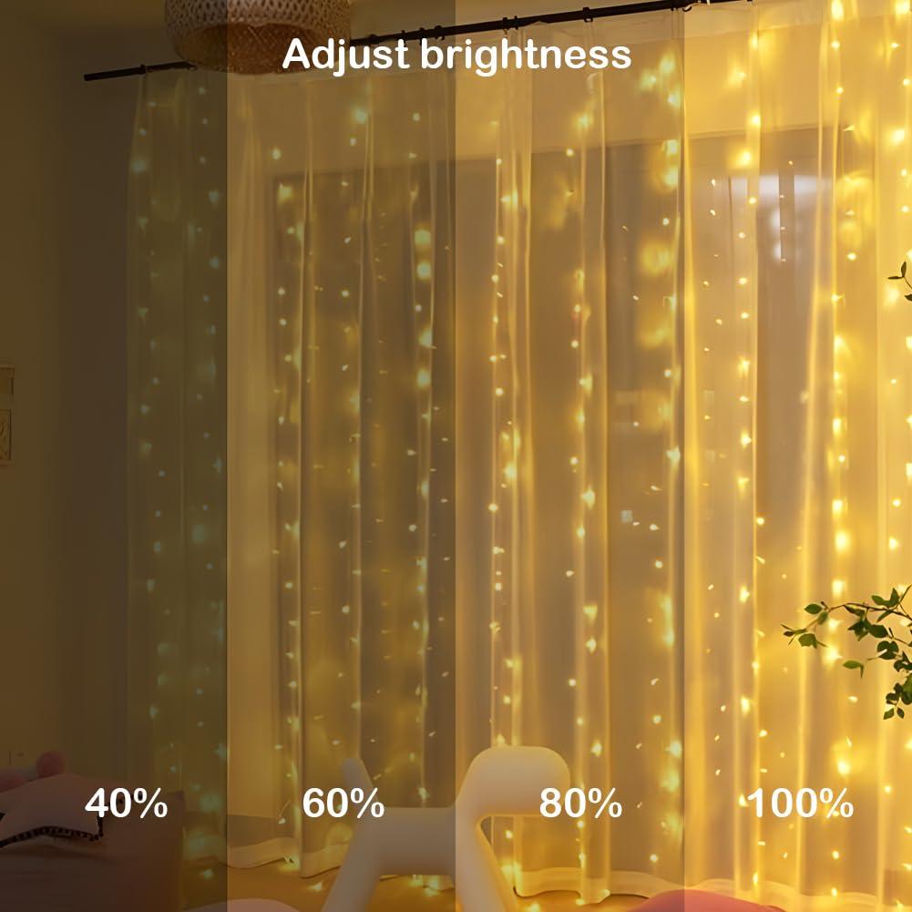 Curtain Lights Indoor 300LED 9.8ftx9.8ft, Outdoor Waterproof Curtain String Lights with Hook Remote Timer 8 Modes, USB Powered Waterfall Window Lights for Wall Backdrop Home Decorations