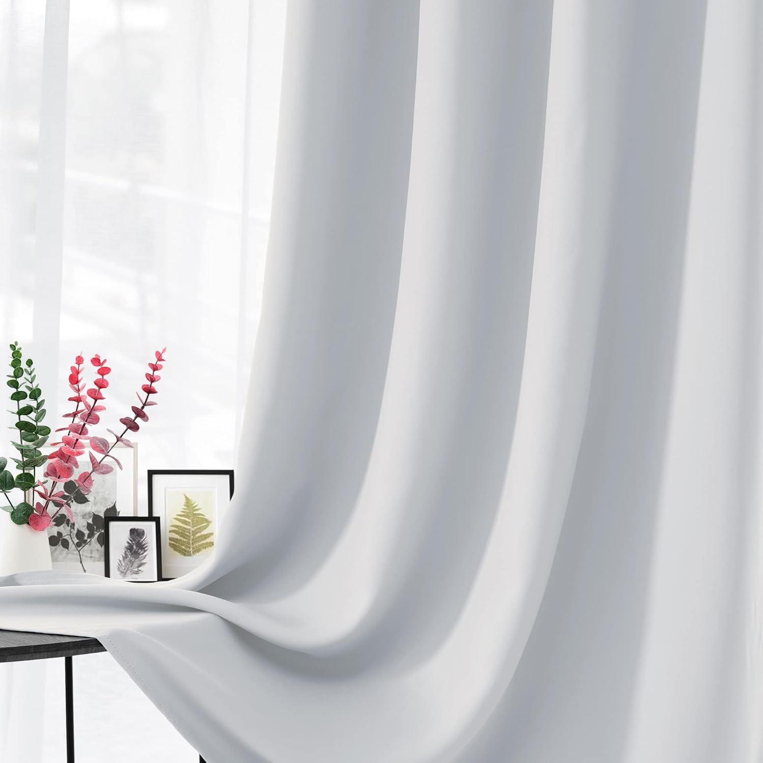 CUCRAF Grayish White Blackout Curtains 84 inch Length,Thermal Insulated Room Darkening Window Curtains for Bedroom,Light Blocking Drapes for Living Room,Set of 2 Panels, 52 x 84 Inch