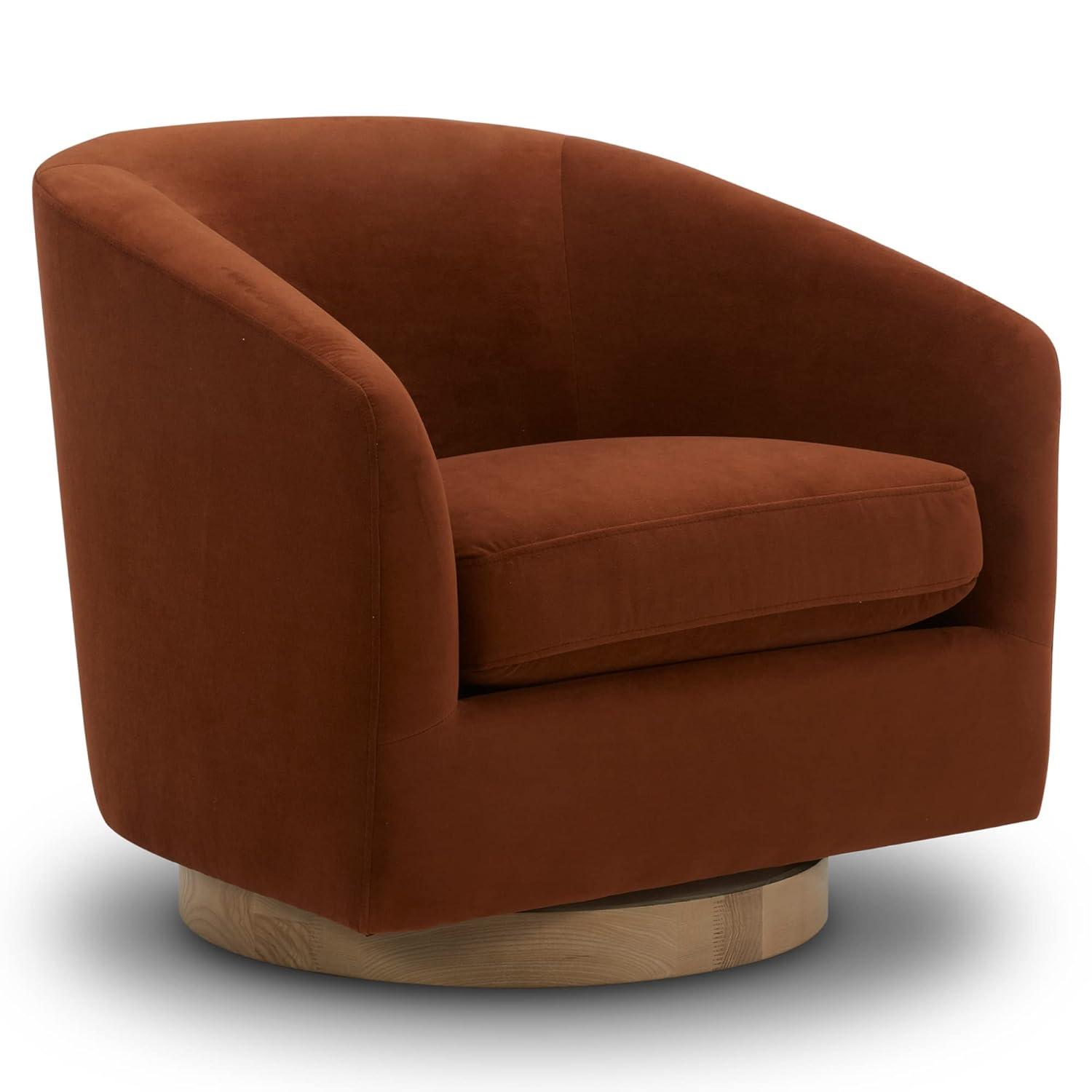 Nereus Gray Velvet Swivel Accent Chair with Arms and Wood Base
