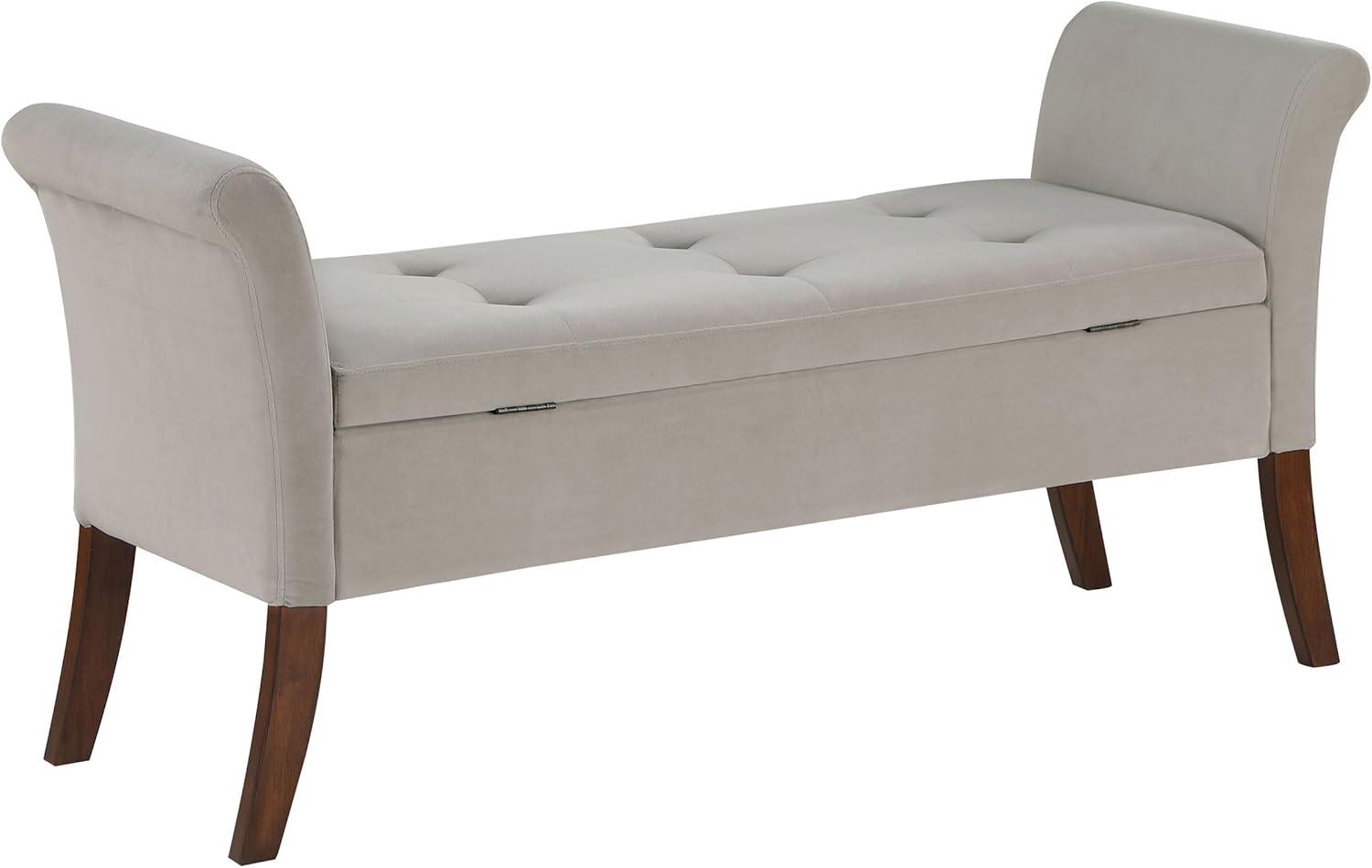Coaster Farrah Velvet Upholstered Rolled Arms Storage Bench in Beige and Brown