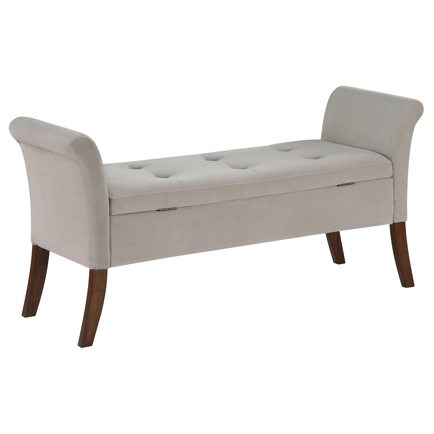 Coaster Farrah Velvet Upholstered Rolled Arms Storage Bench in Beige and Brown