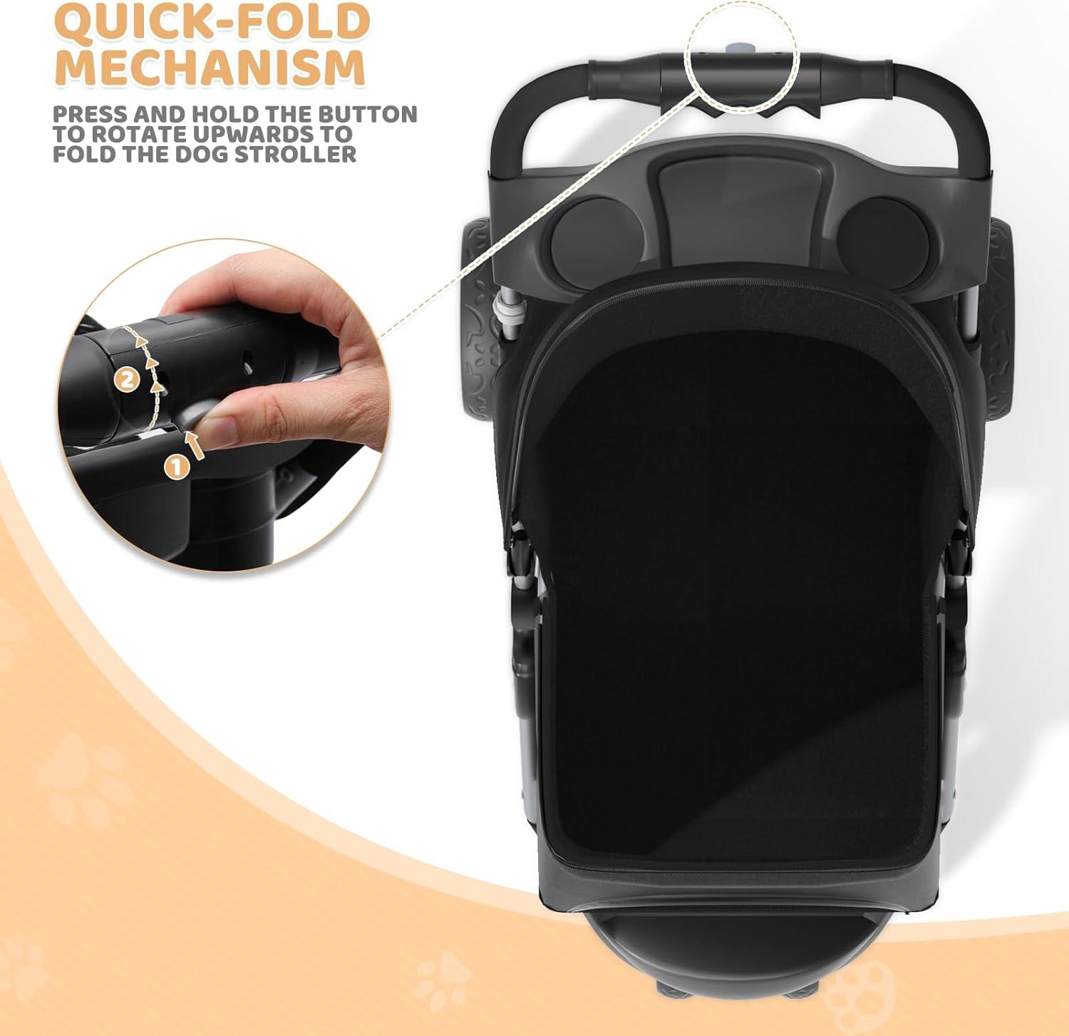 Magshion Foldable Pet Dog and Cat Stroller with Adjustable Canopy Storage Basket and Cup Holder for Small and Medium Pets
