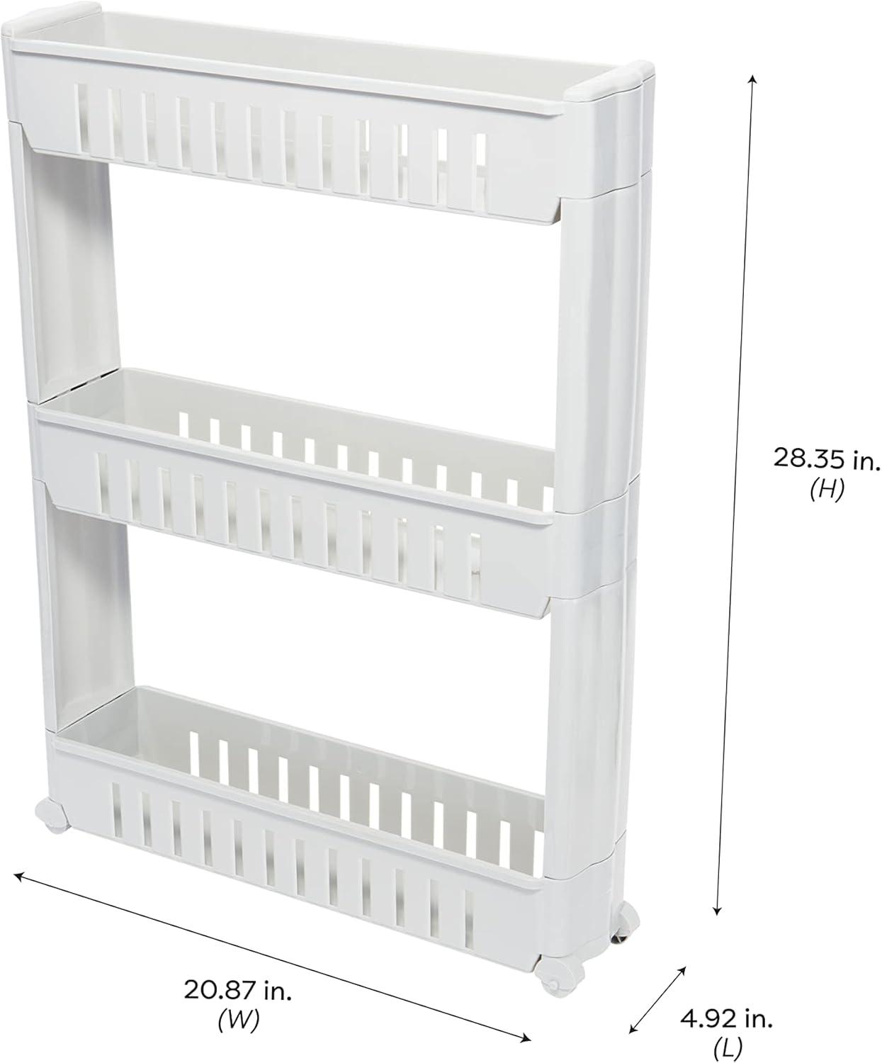 White Slim 3 Tier Slide Out Storage Cart