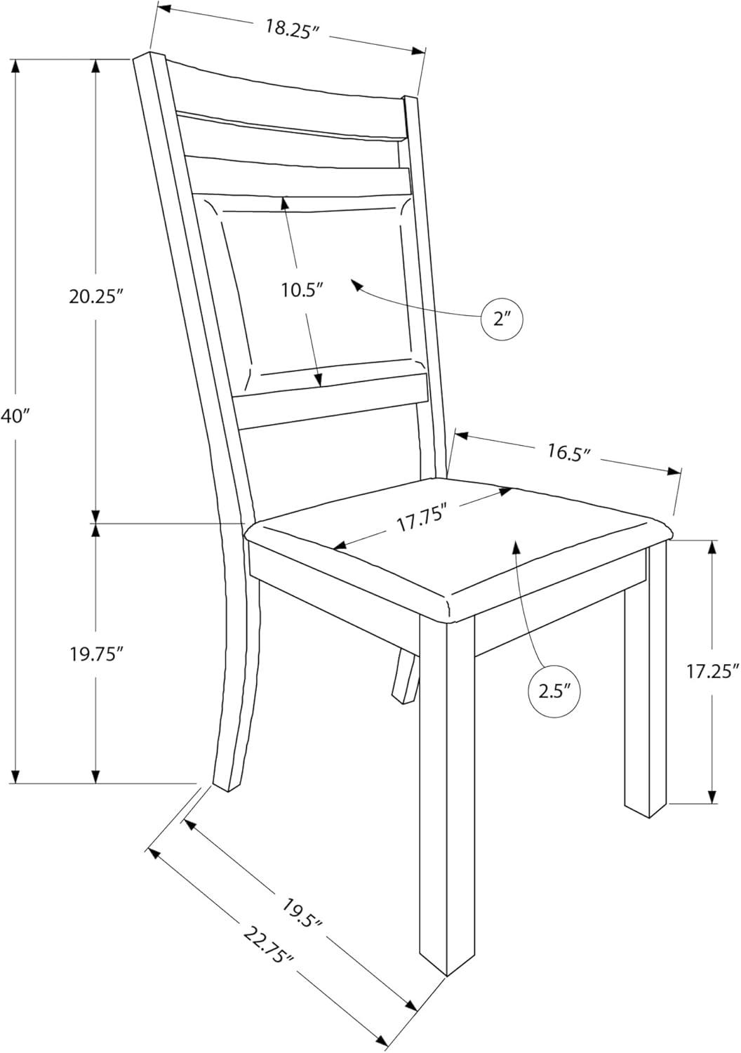 Monarch Specialties Dining Chair, Set Of 2, Side, Kitchen, Dining Room, Brown PU, 40" H, Indoor