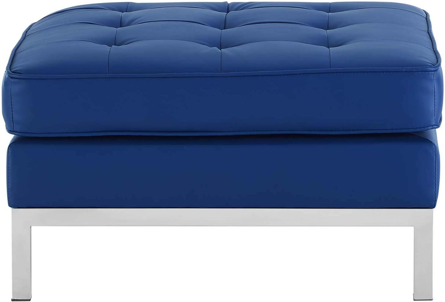 Modway Loft Tufted Vegan Leather Ottoman in Silver Navy