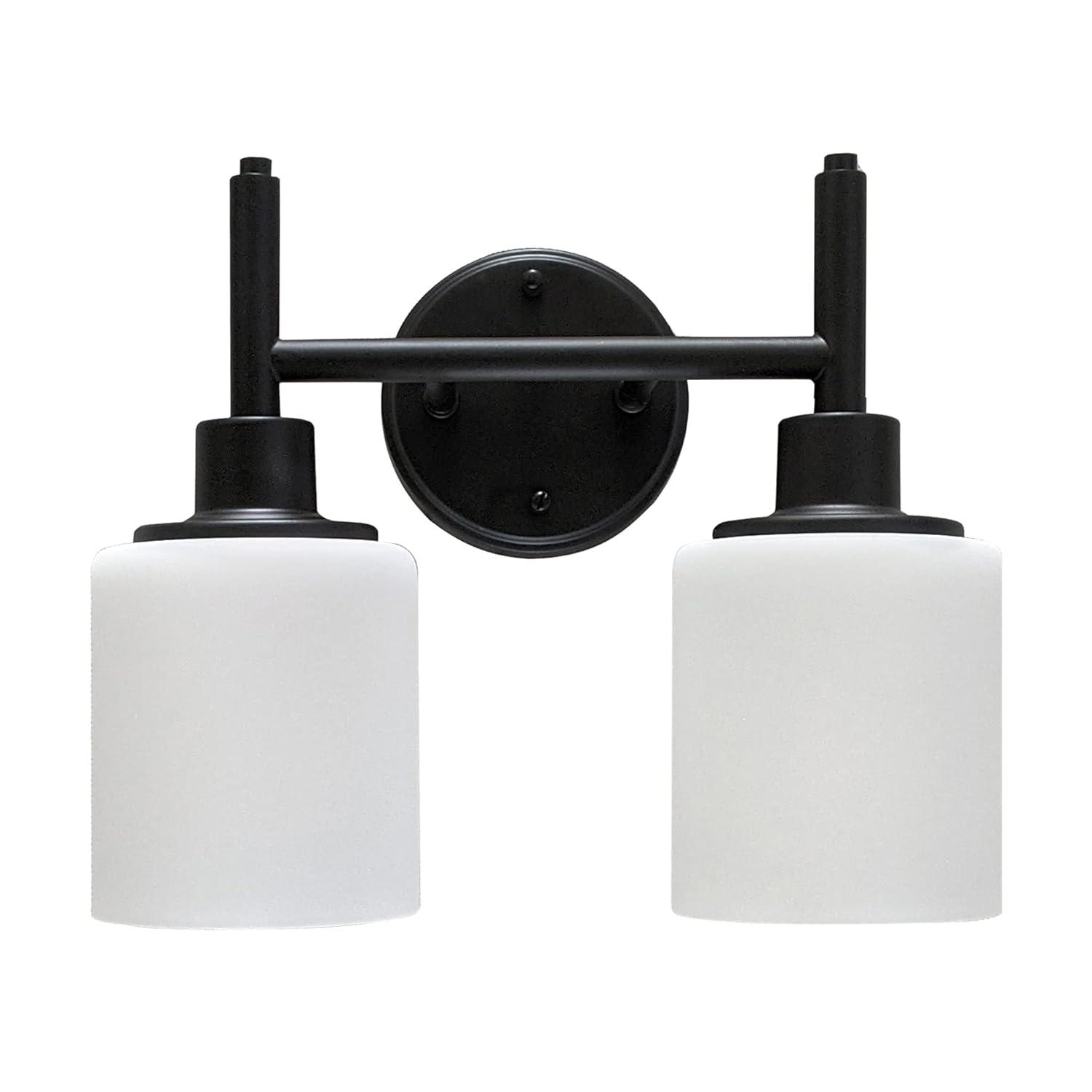 Design House 556191-BLK Aubrey Transitional 2-Light Indoor Wall Light Dimmable White Frosted Glass Shades for Hallway Foyer Bathroom, Matte Black