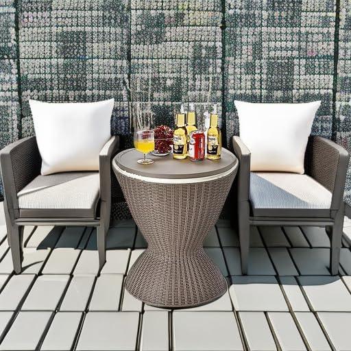 Topcobe 3 in 1 8 Gallon Patio Rattan Cooler Bar Table with Adjust Ice Bucket, Outdoor Patio Furniture for Balcony Garden Backyard -Brown