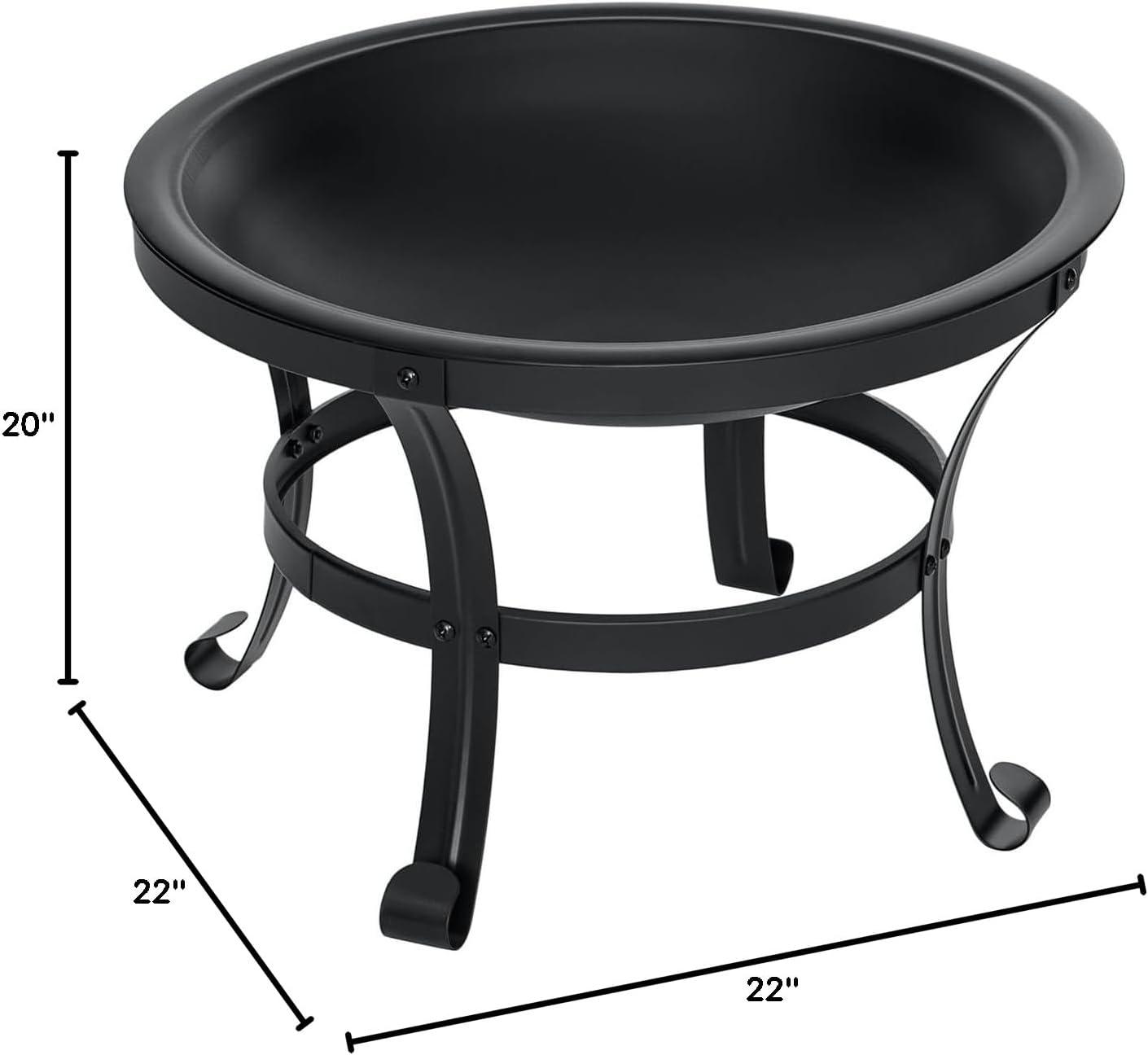 SINGLYFIRE 22 Inch Fire Pit Stainless Steel Round Outdoor Wood Burning Fire Bowl Black