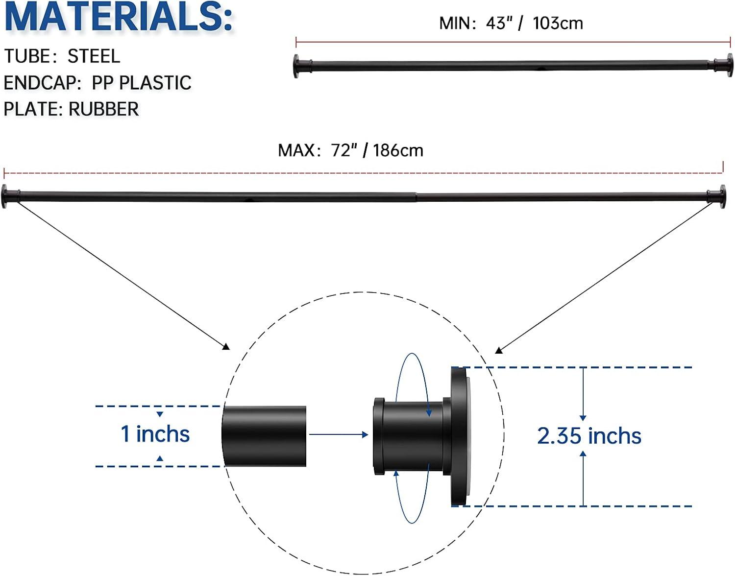 Adjustable Matte Black Stainless Steel Tension Shower Curtain Rod