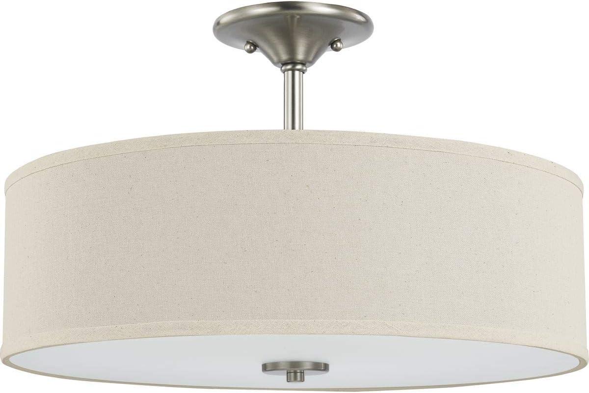 Progress Lighting Inspire 3-Light Semi-Flush Mount, Brushed Nickel, Off-White Linen Shade