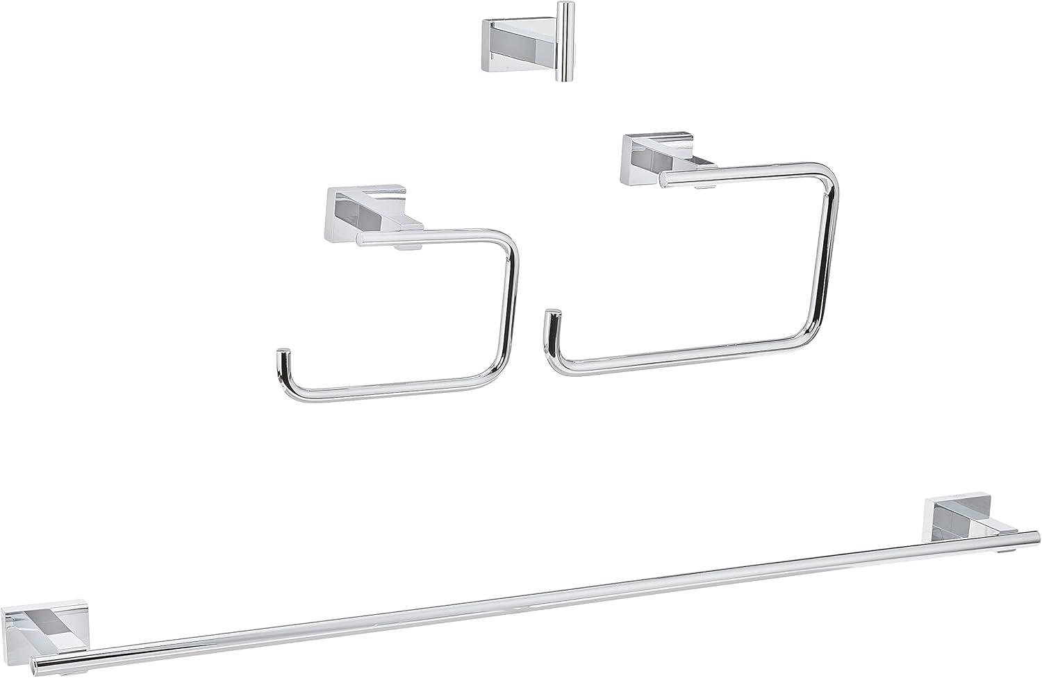 Chic Modern 4-Piece Chrome Bathroom Accessory Set with Towel Ring