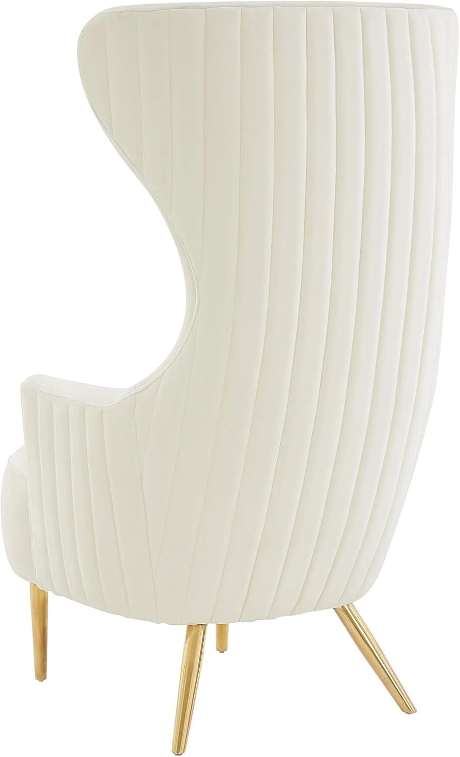 Pemberly Row Velvet Channel Tufted Wingback Chair in Cream Finish