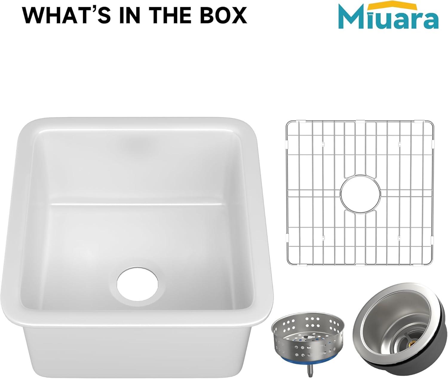 18 Inch Glossy White Fireclay Single Bowl Bar Sink