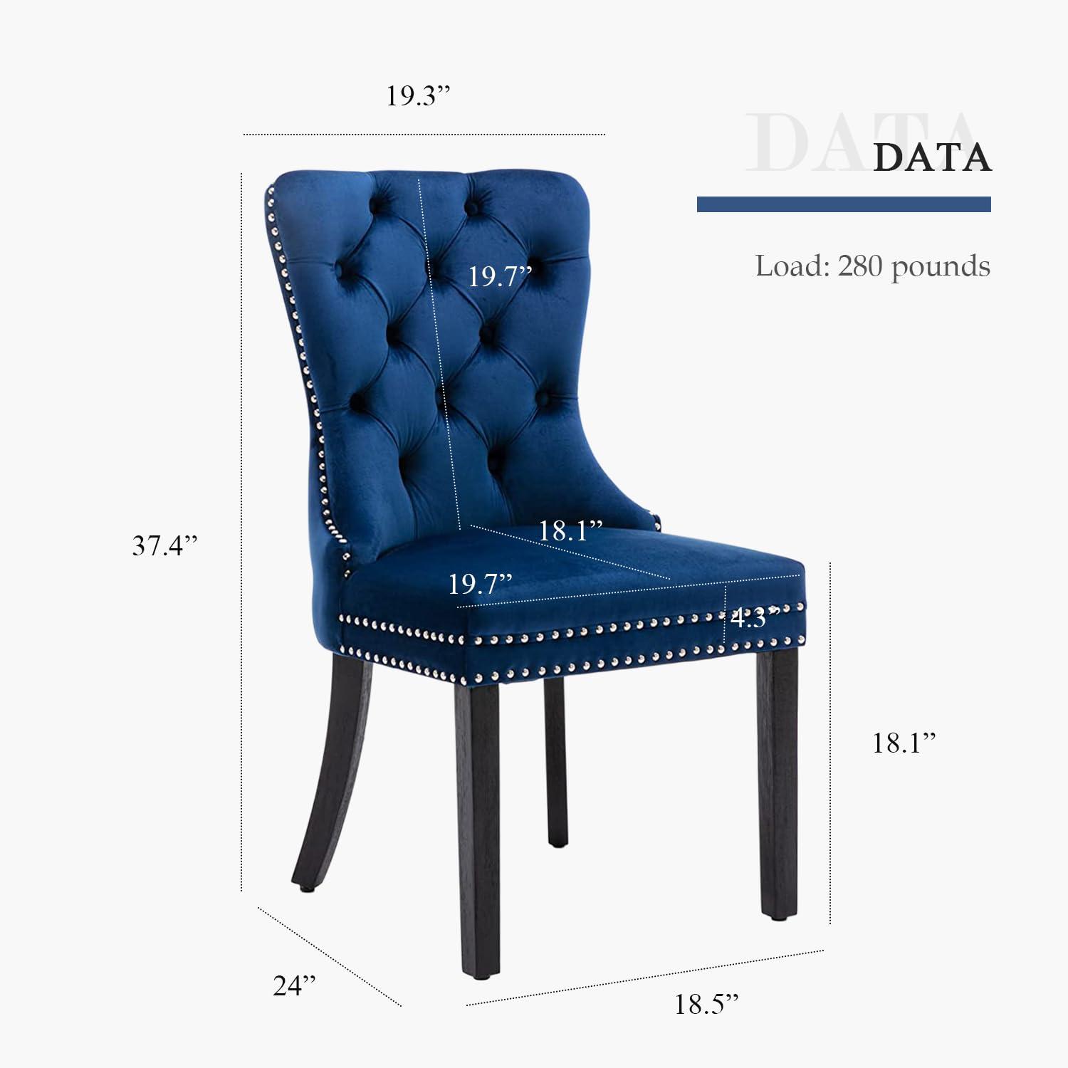 Tzicr Tufted Dining Chairs Set of 6, Upholstered Dining Chairs with Nailhead Back, Nailhead Trim, Velvet Dining Chairs for Kitchen/Bedroom/Dining Room(Blue)