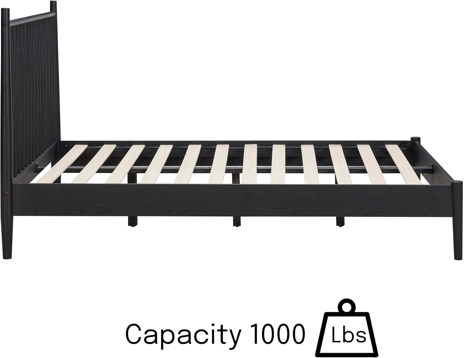 NTC Inno Solid Wood Bed Frame with Spindle Headboard and Silent Slats, 1000 lb Capacity