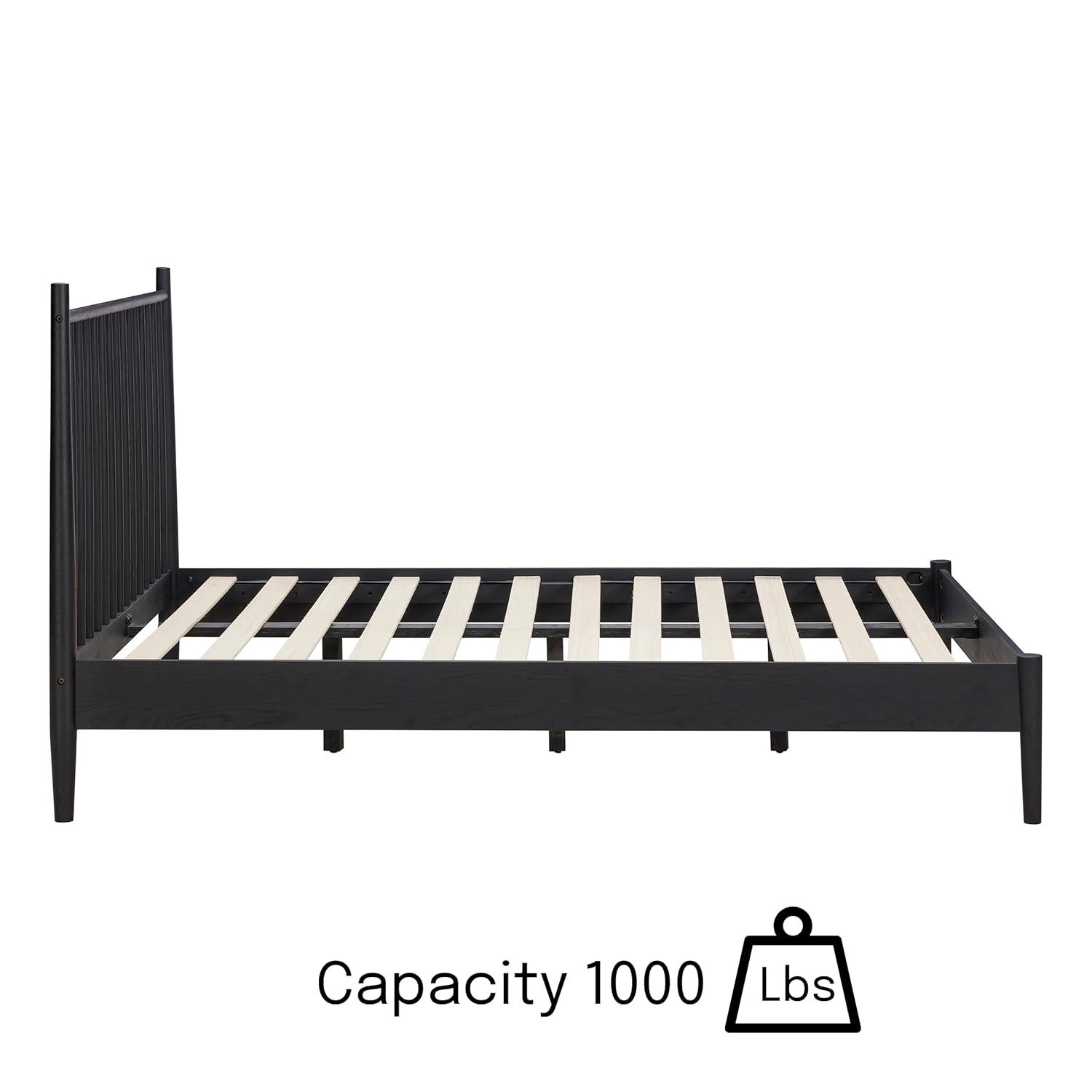 NTC Inno Solid Wood Bed Frame with Spindle Headboard and Silent Slats, 1000 lb Capacity
