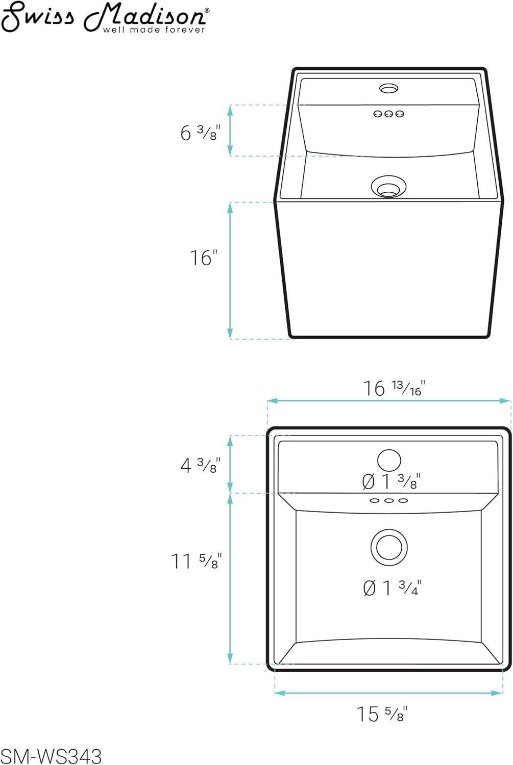 Pur 16.5" Square Wall-Mount Bathroom Sink