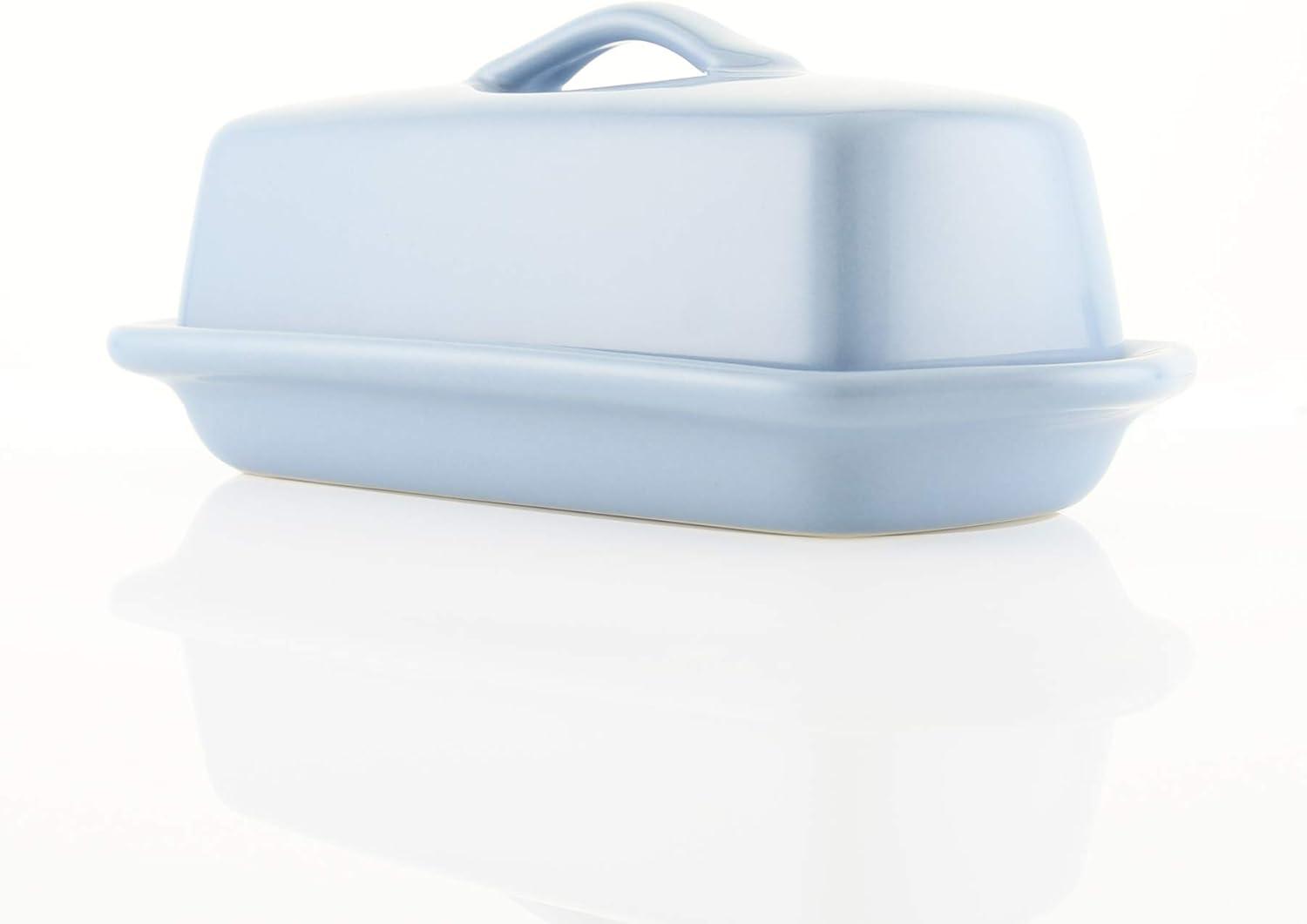 Glacier Blue Stoneware Full-Size Butter Dish with Handle