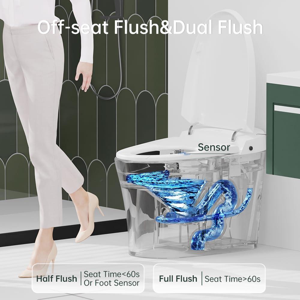 EPLO Smart Toilet,One Piece Bidet Toilet,Dual Auto Flush,Foot Sensor Operation,Modern Elongated Toilet