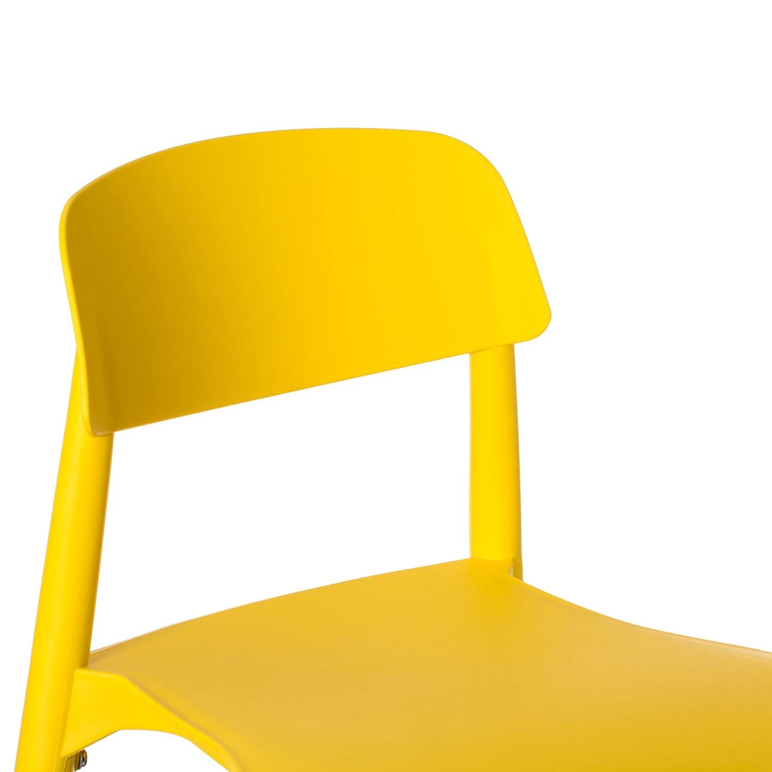 Fabulaxe Plastic Dining Chair Open Back with Beech Wood Legs, Yellow
