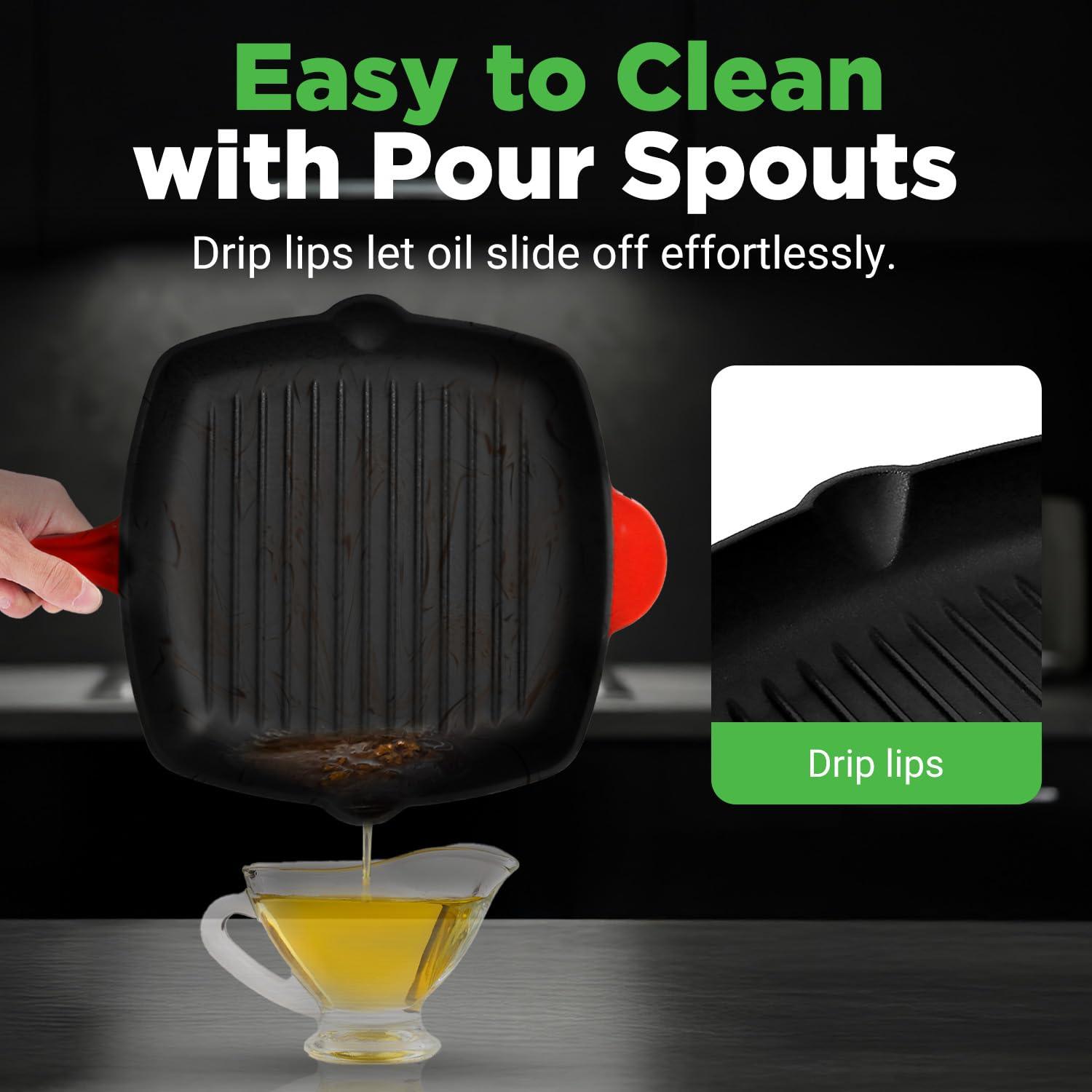 NutriChef 11.46'' Non-Stick Enameled Cast Iron Grill Pan / Griddle Set