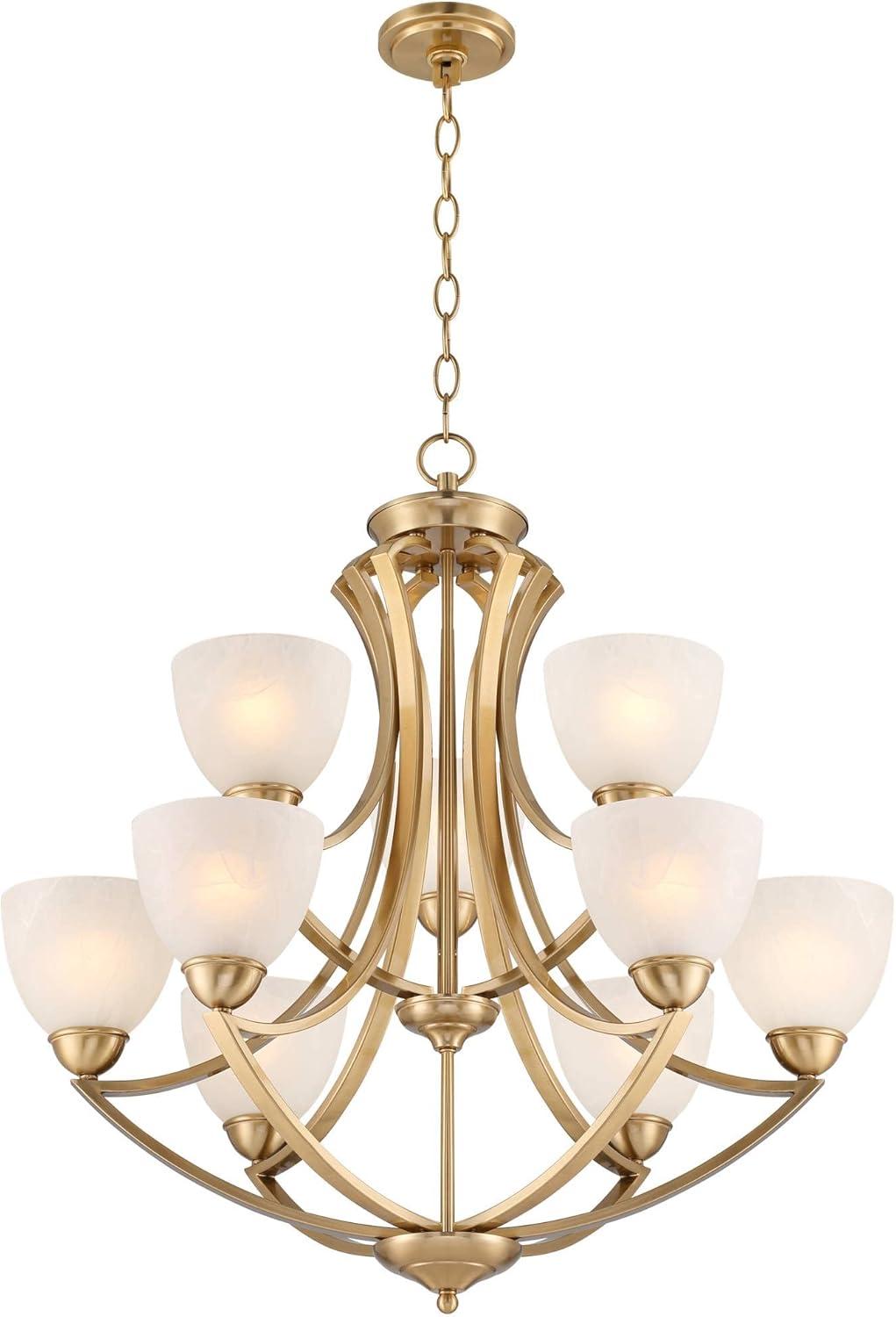 Possini Euro Design Milbury Soft Gold Chandelier 30" Wide Industrial Tiered White Glass Shade 9-Light Fixture for Dining Room House Kitchen Island