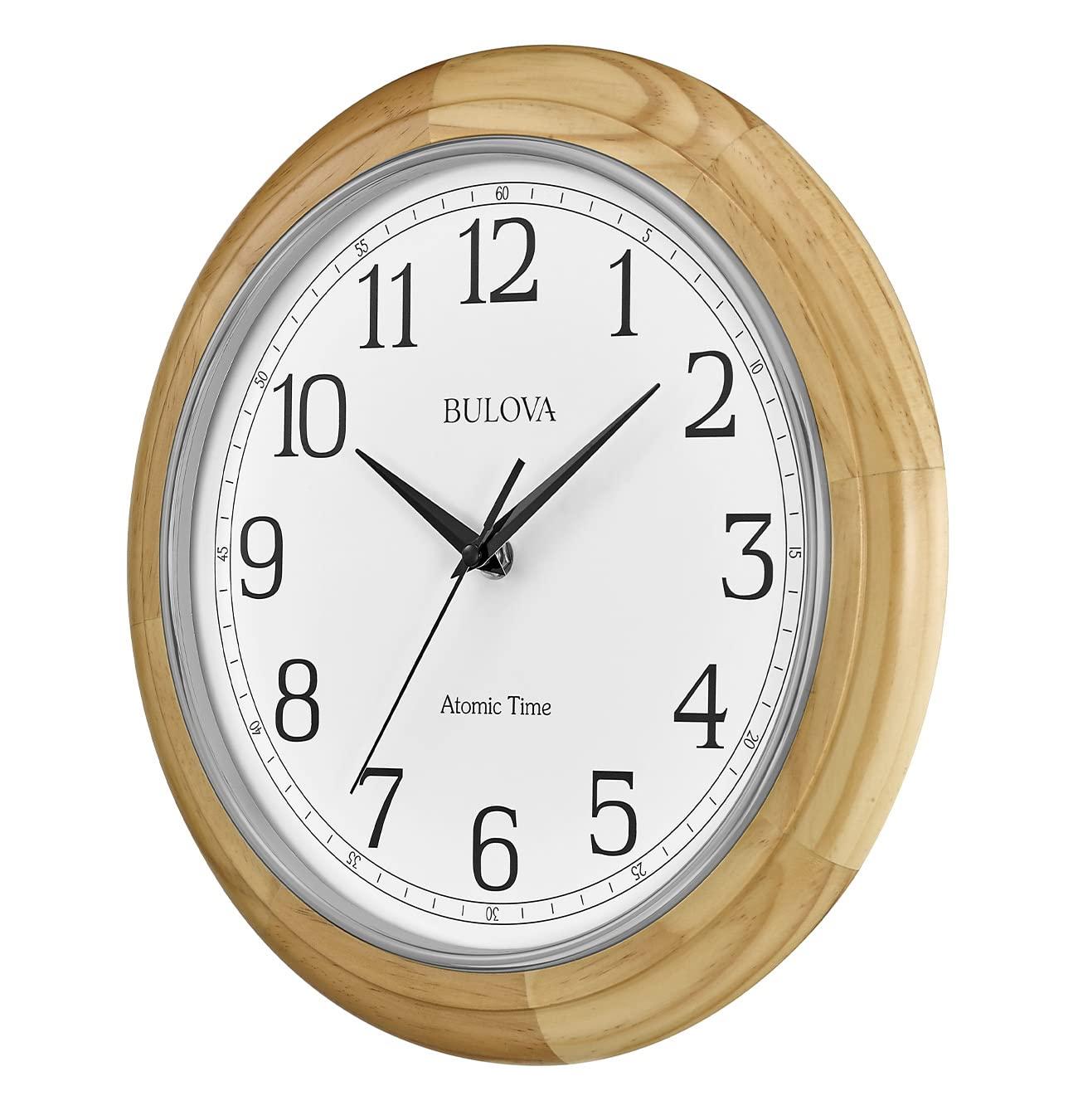 Bulova Clocks Atomic Time  Analog Quartz Wall Clock, Warm Brown Cherry